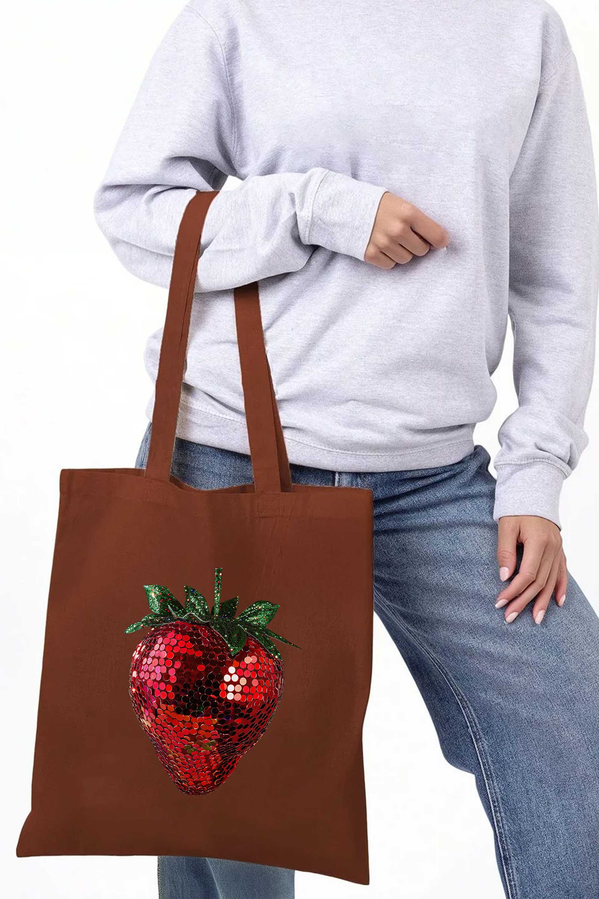 Disco Strawberry Graphic Printed Cotton Tote Bag