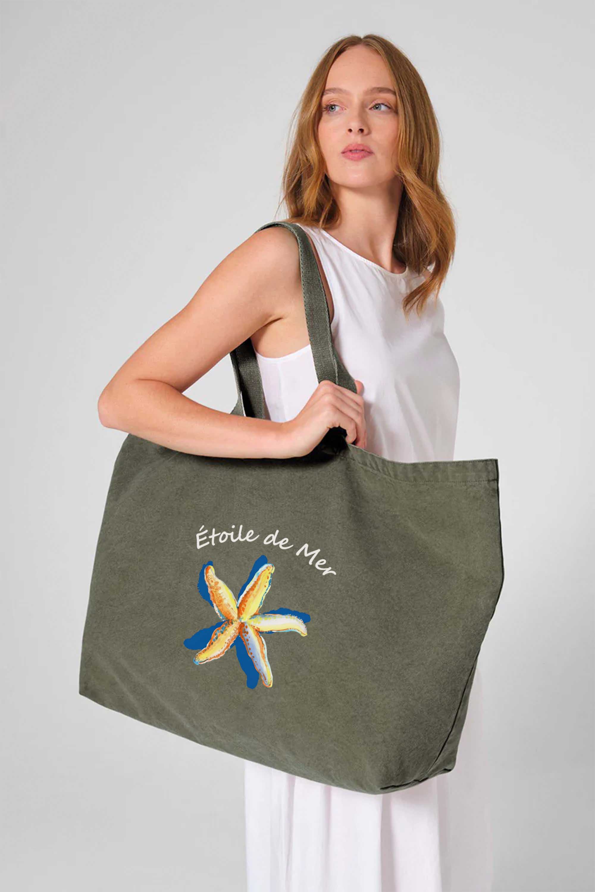 407gsm Acid Washed Étoile de Mer Starfish Printed Oversized Cotton Tote Bag