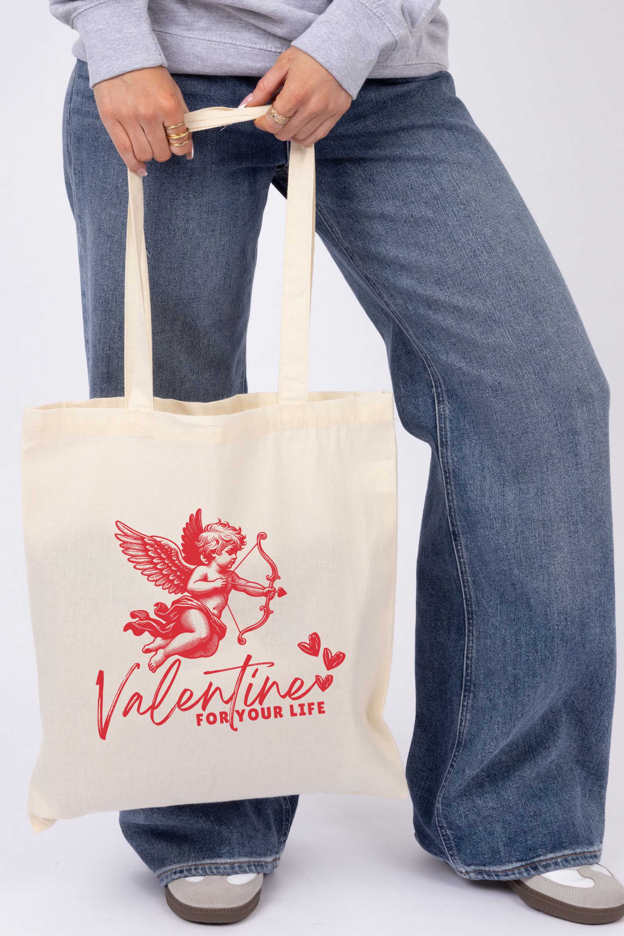 Valentine Cupid Graphic Printed Cotton Tote Bag