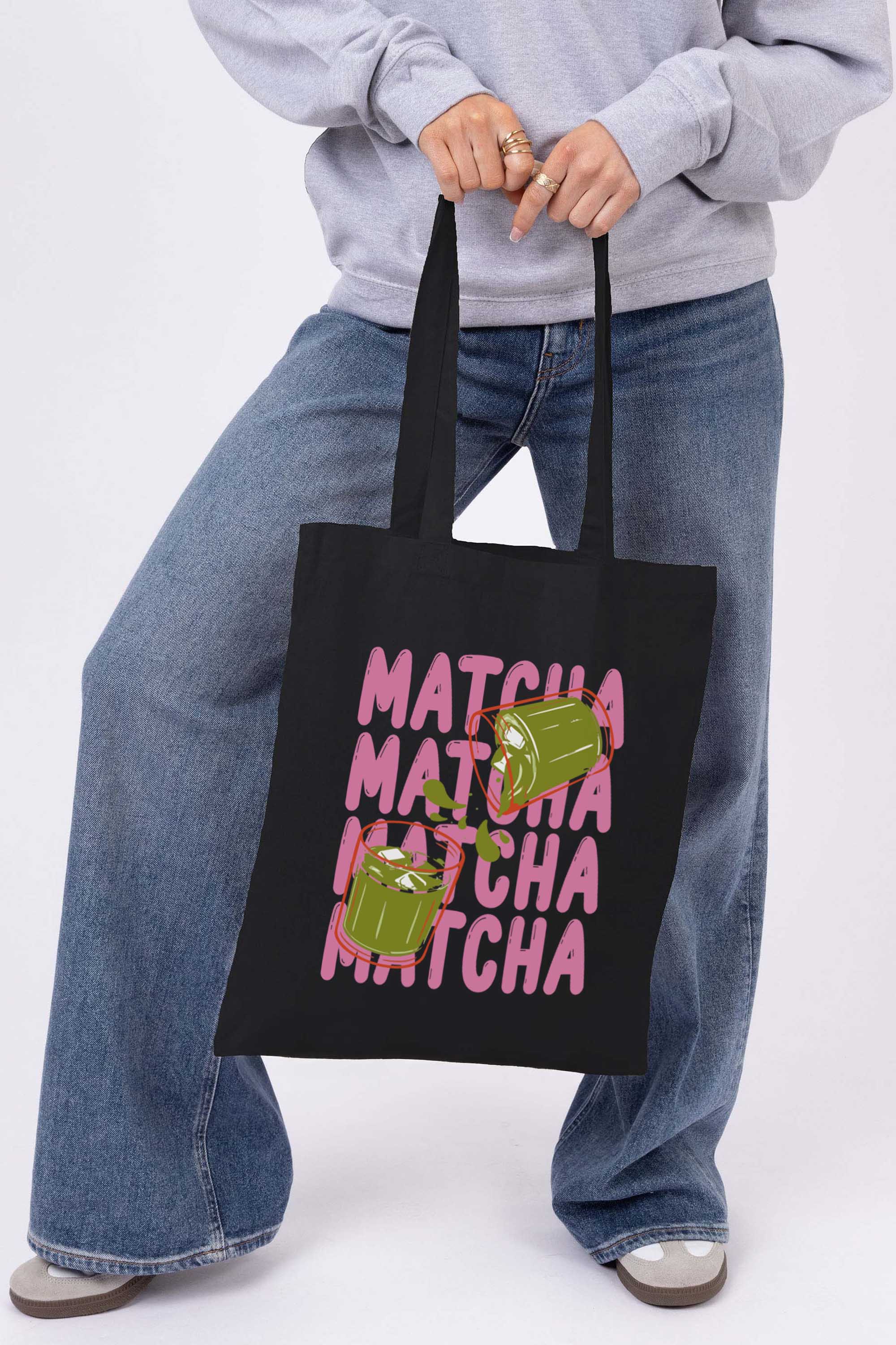Cute Matcha Printed Tote Bag