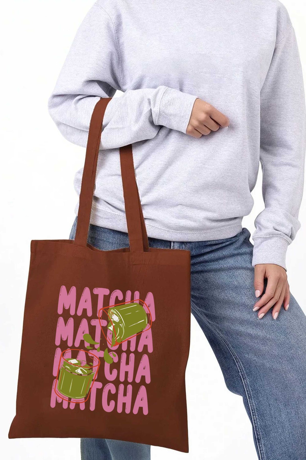 Cute Matcha Printed Tote Bag