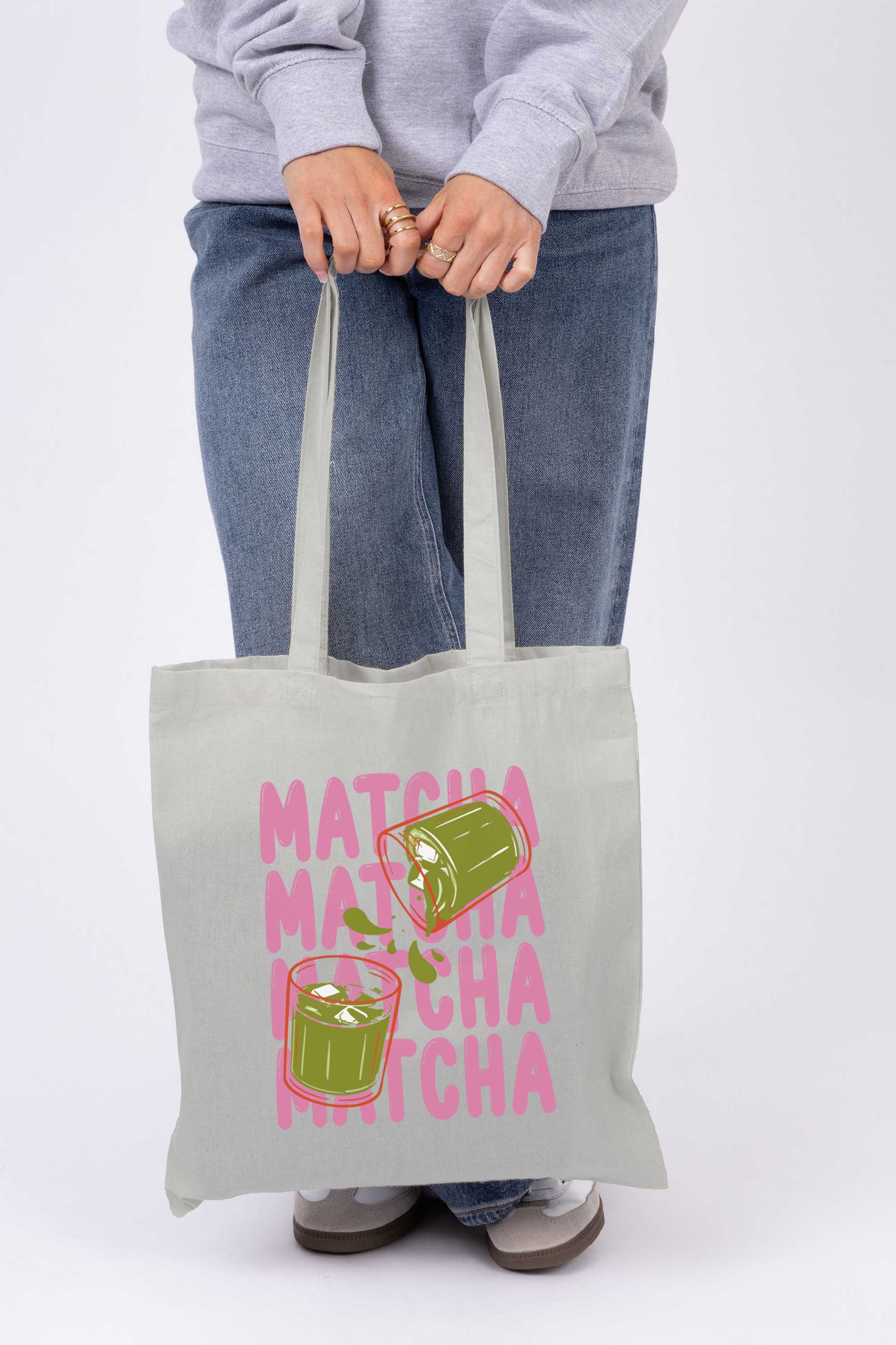 Cute Matcha Printed Tote Bag