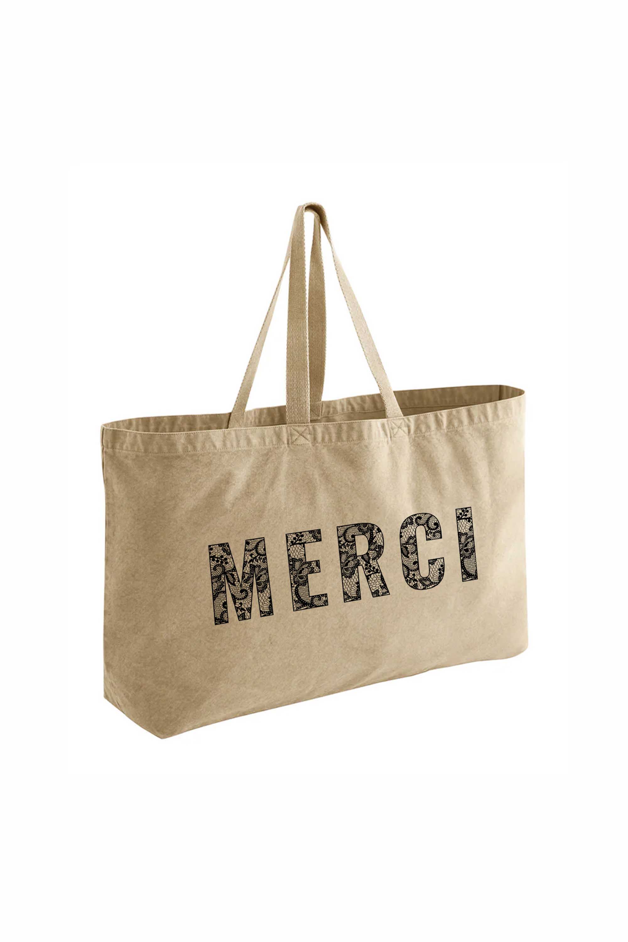 407gsm Acid Washed Merci Lace Printed Oversized Cotton Tote Bag