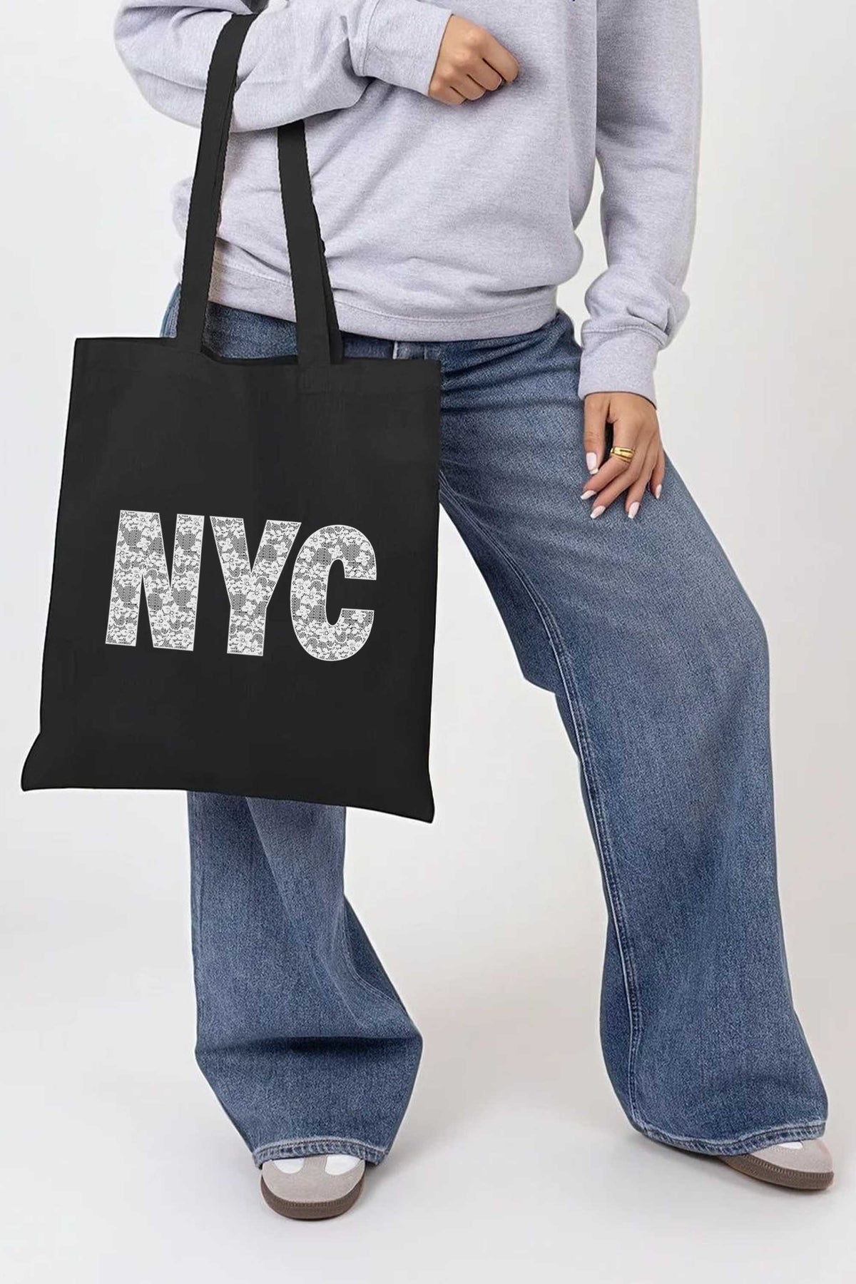 NYC Lace Graphic Printed Cotton Tote Bag