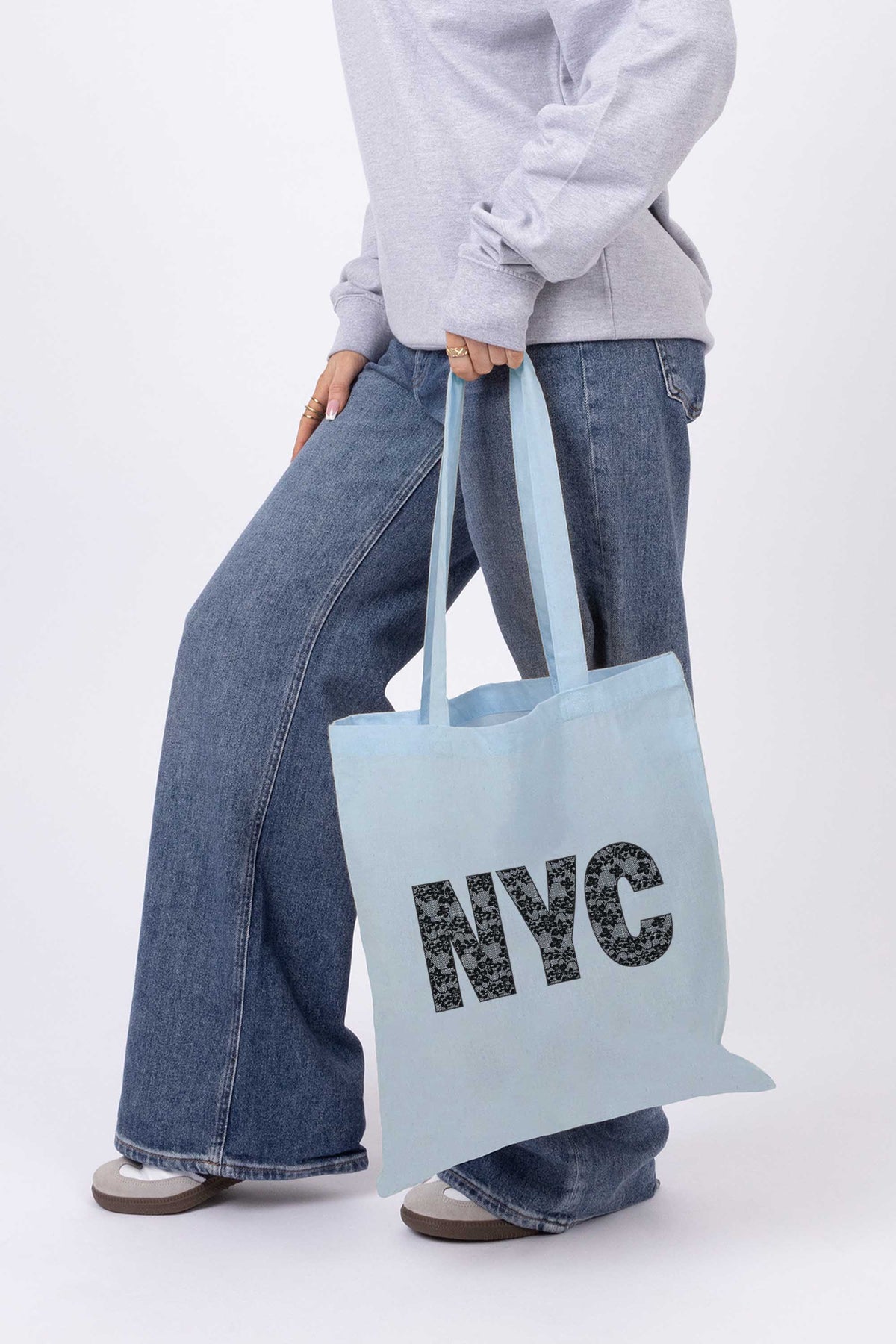 NYC Lace Graphic Printed Cotton Tote Bag