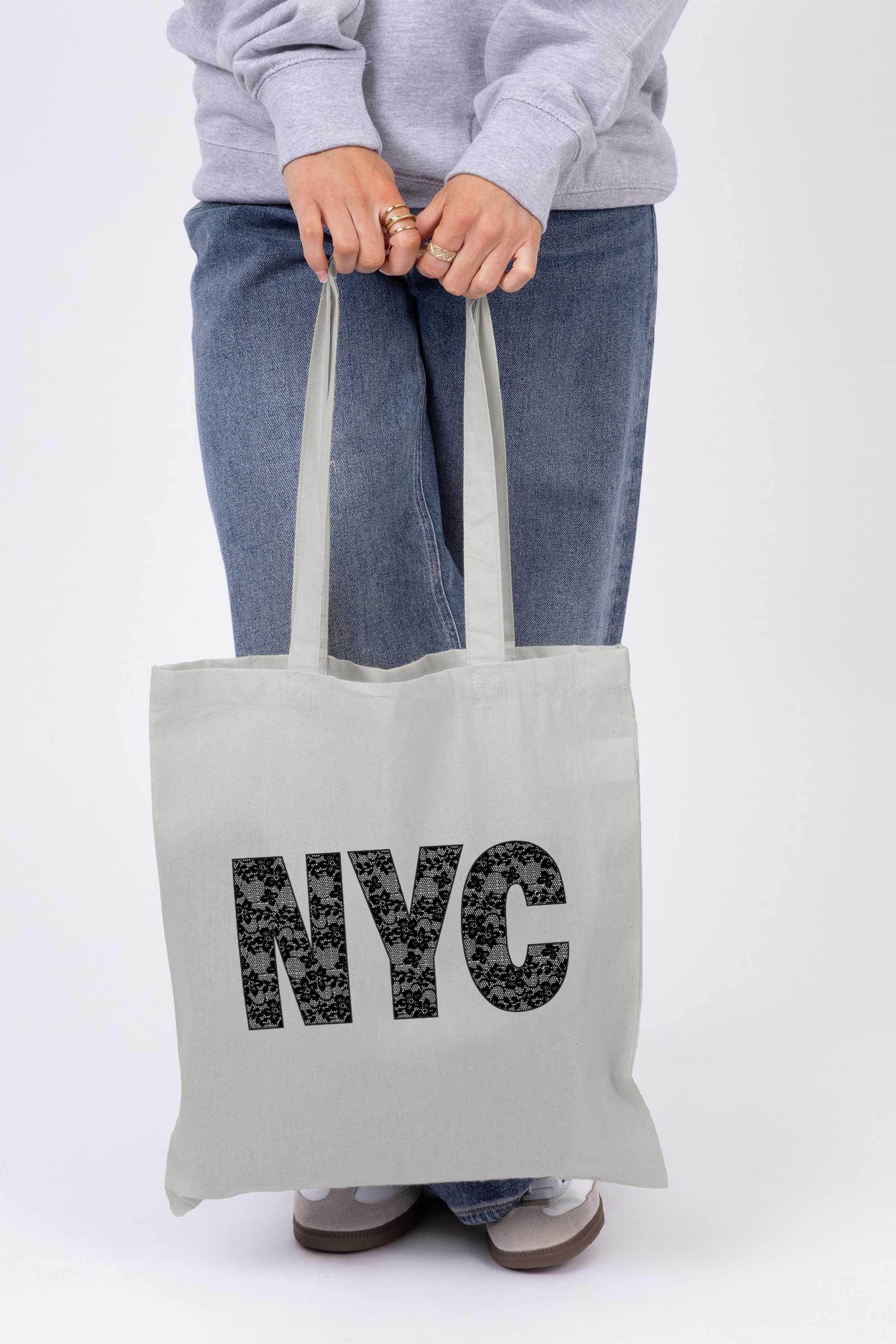NYC Lace Graphic Printed Cotton Tote Bag