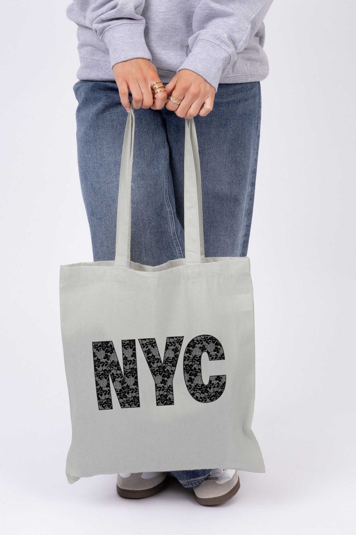 NYC Lace Graphic Printed Cotton Tote Bag