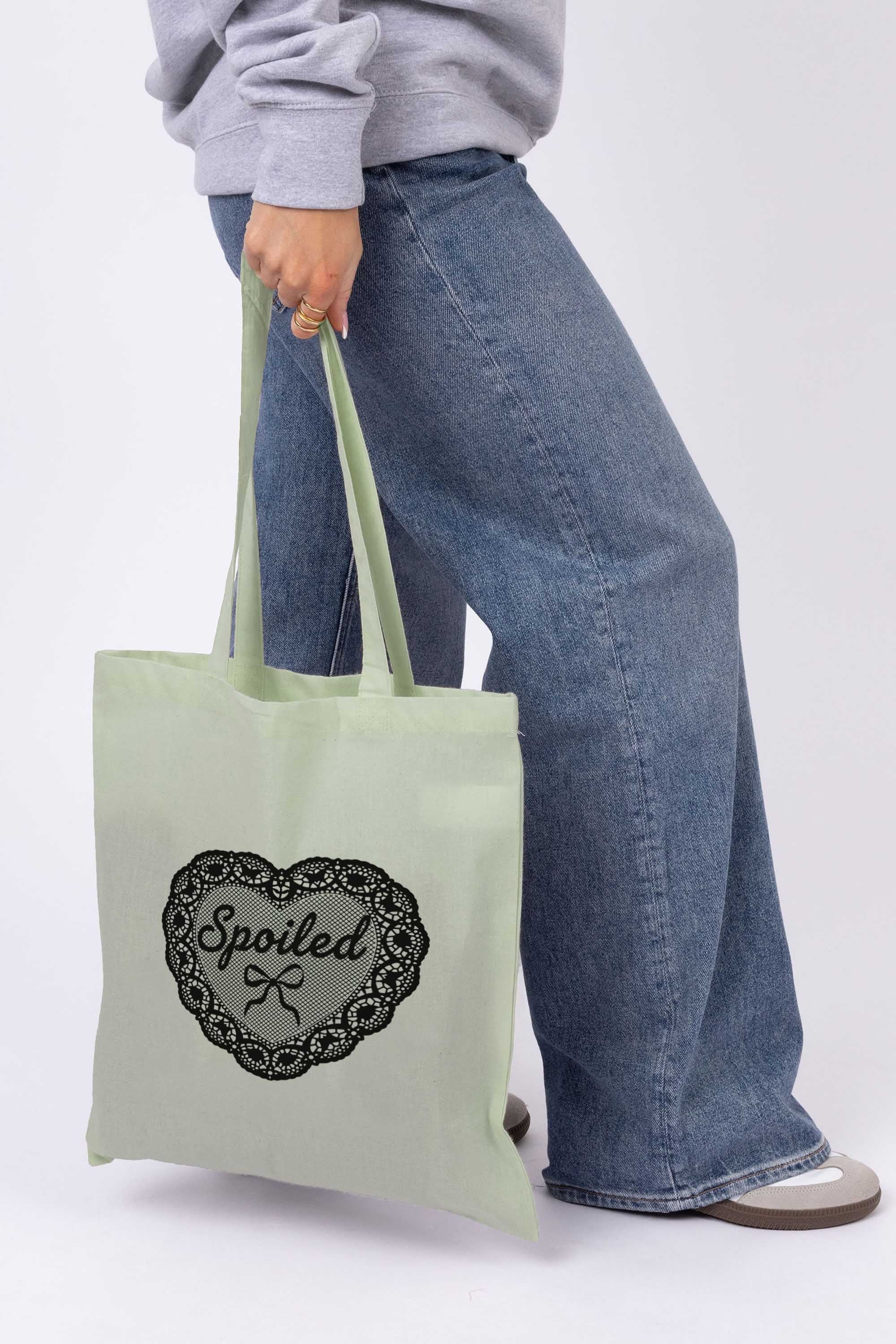 Spoiled Lace Heart Printed Cotton Tote Bag