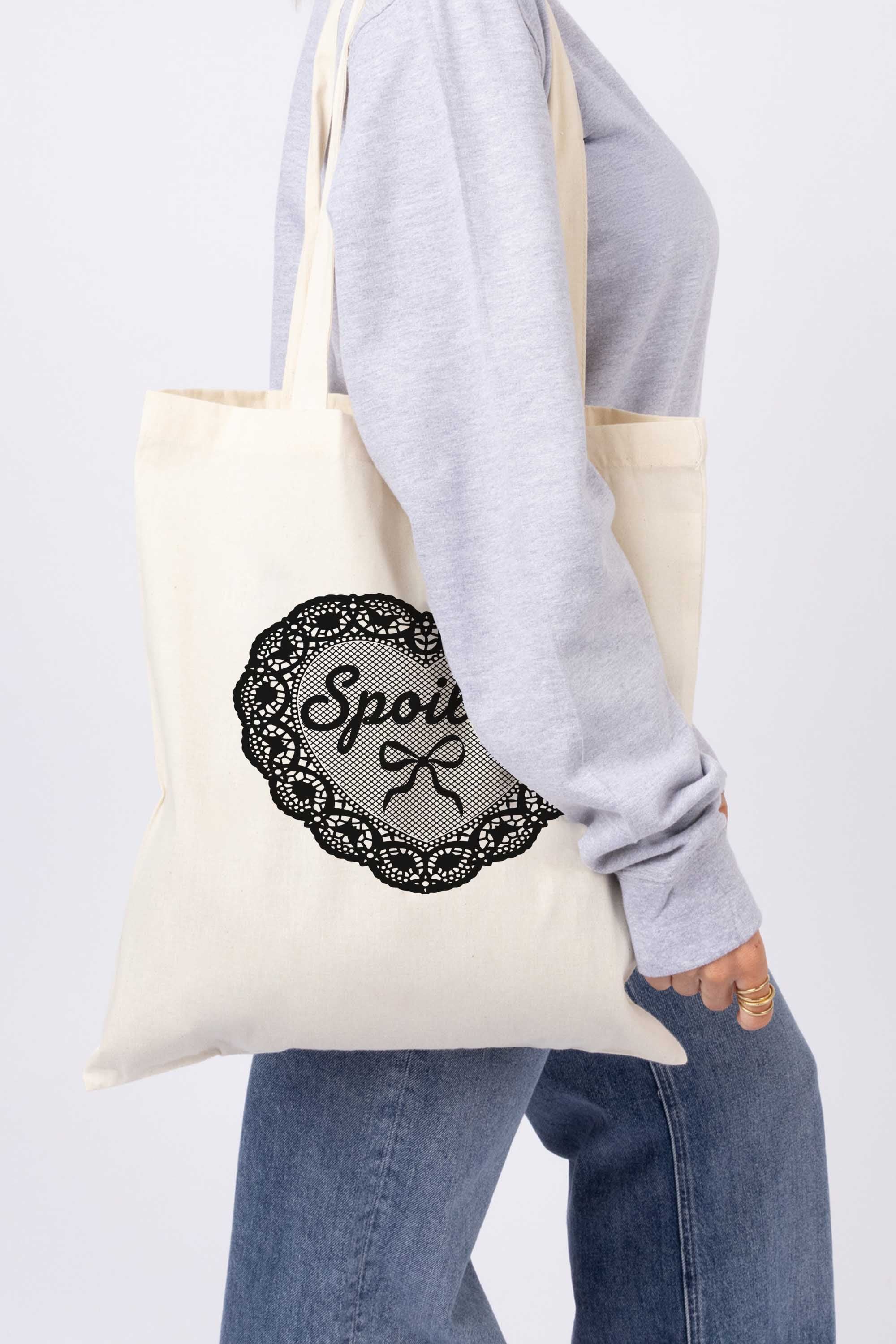 Spoiled Lace Heart Printed Cotton Tote Bag
