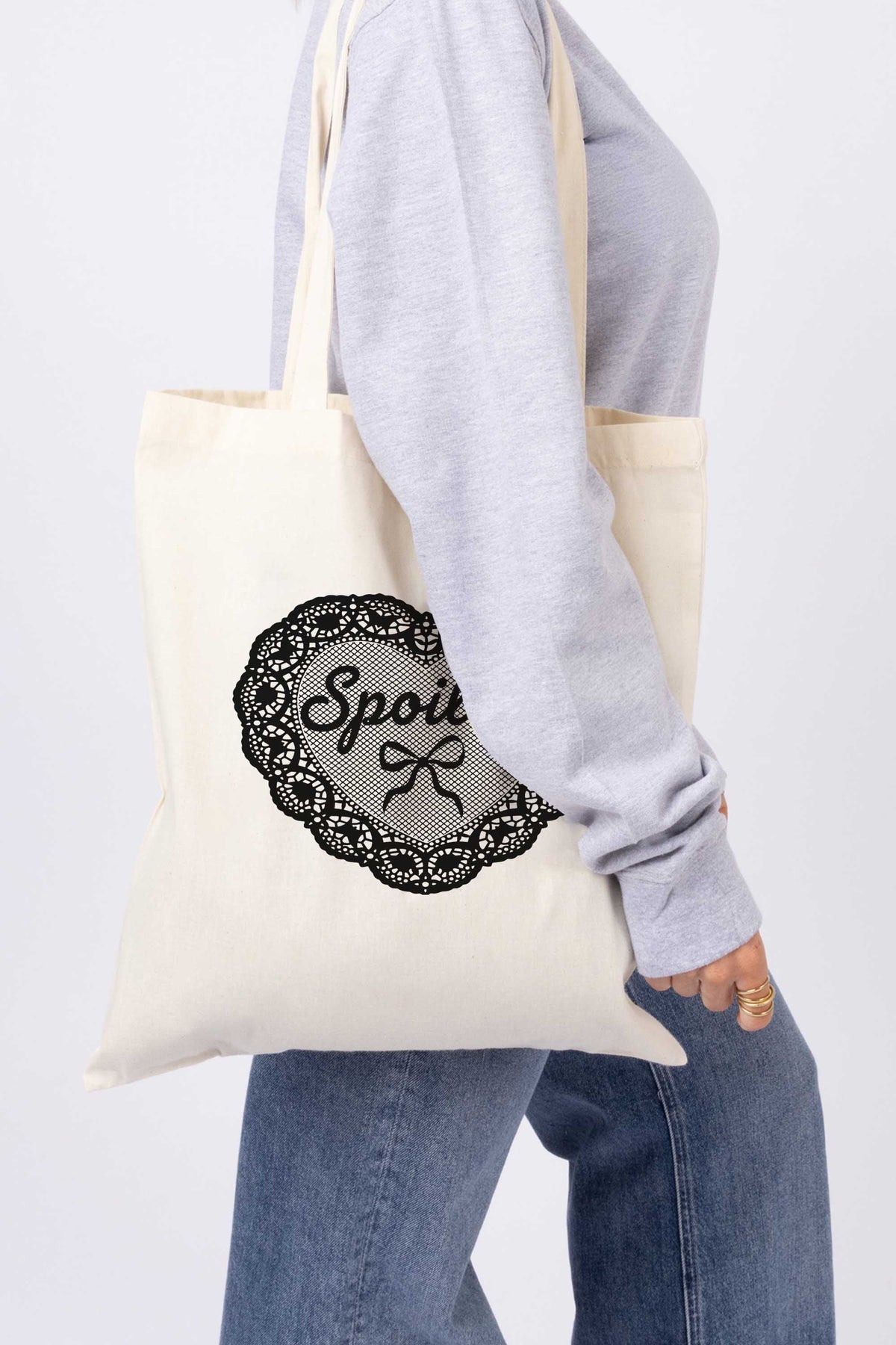 Spoiled Lace Heart Printed Cotton Tote Bag