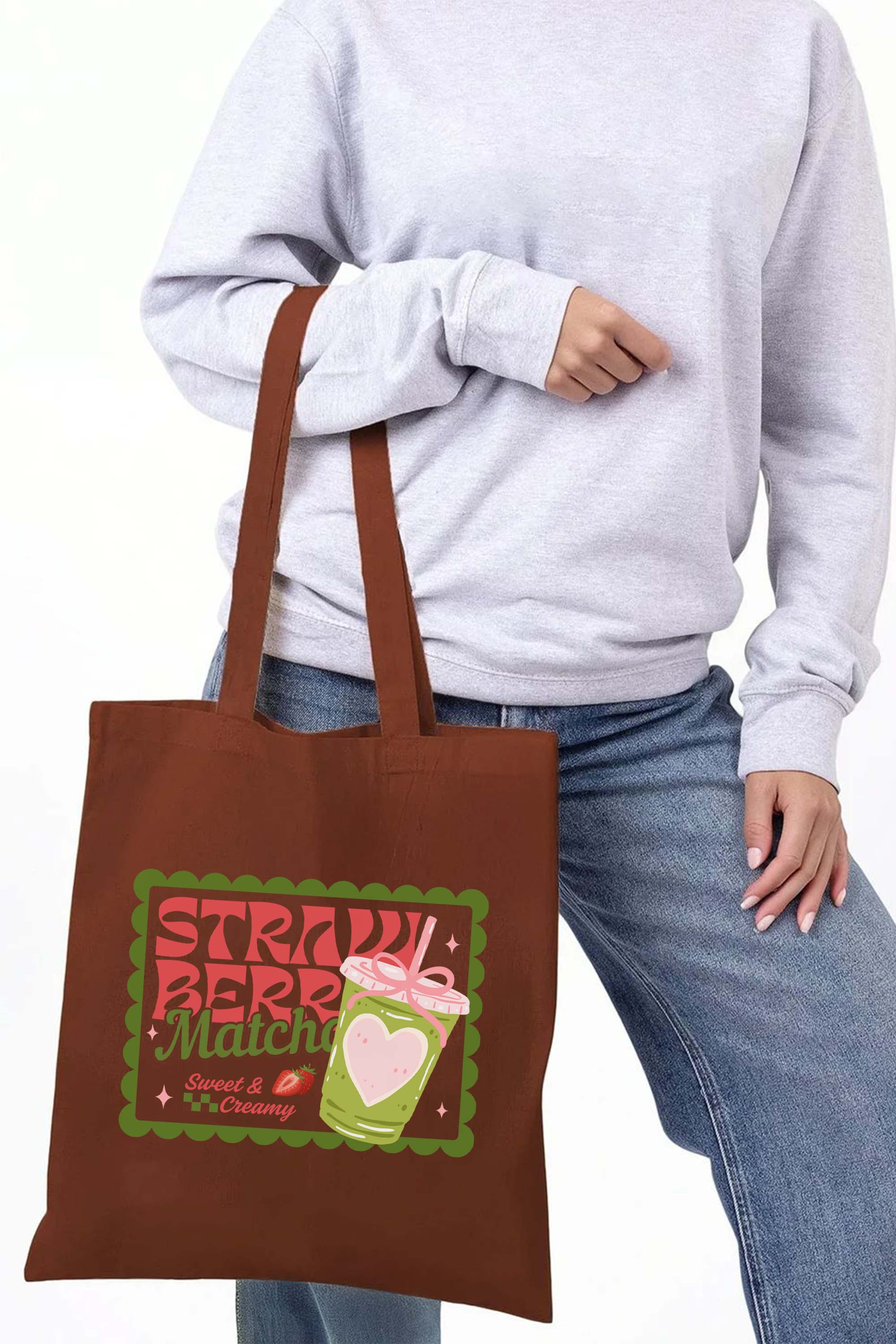 Strawberry Matcha Printed Tote Bag