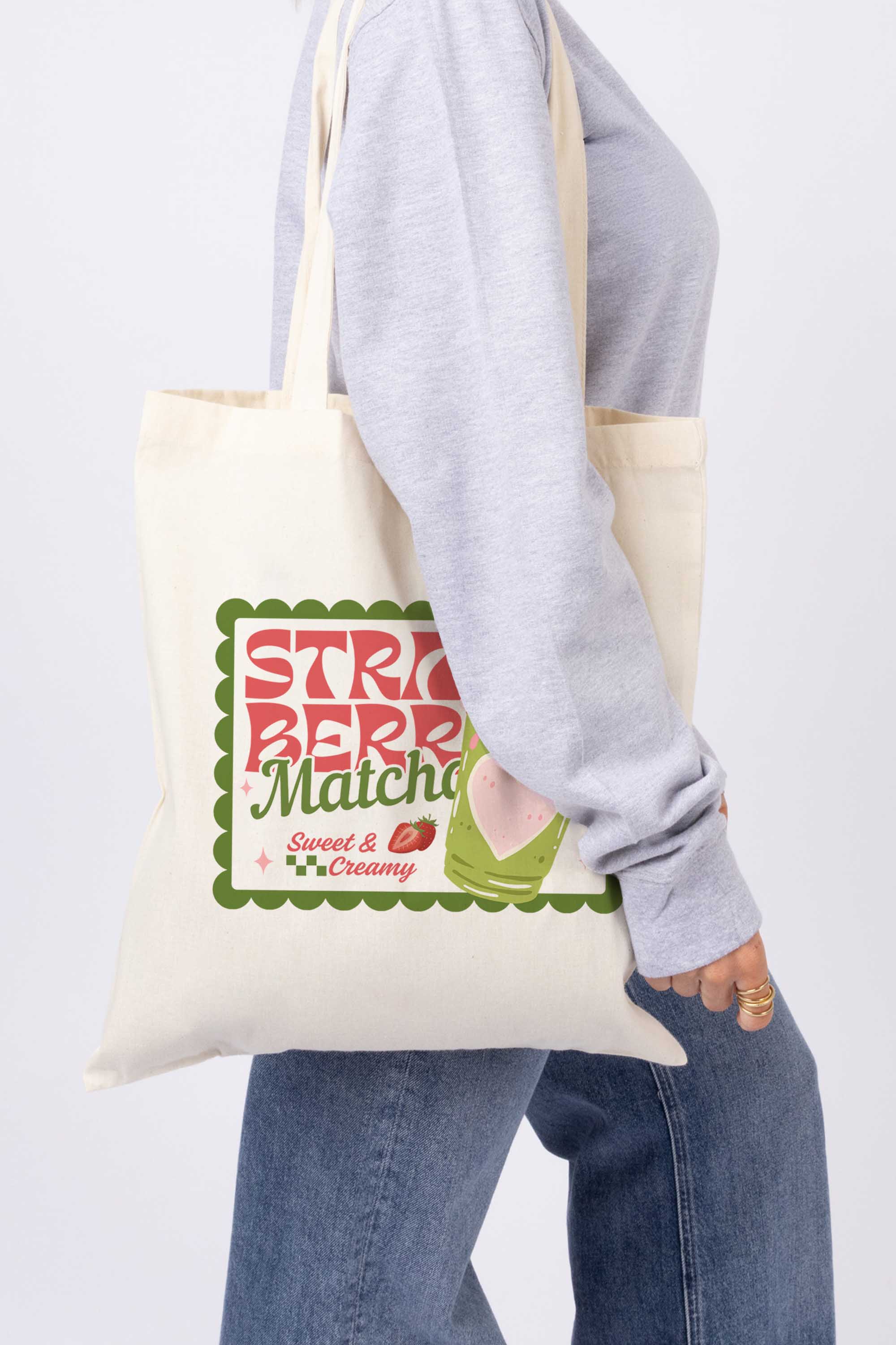 Strawberry Matcha Printed Tote Bag