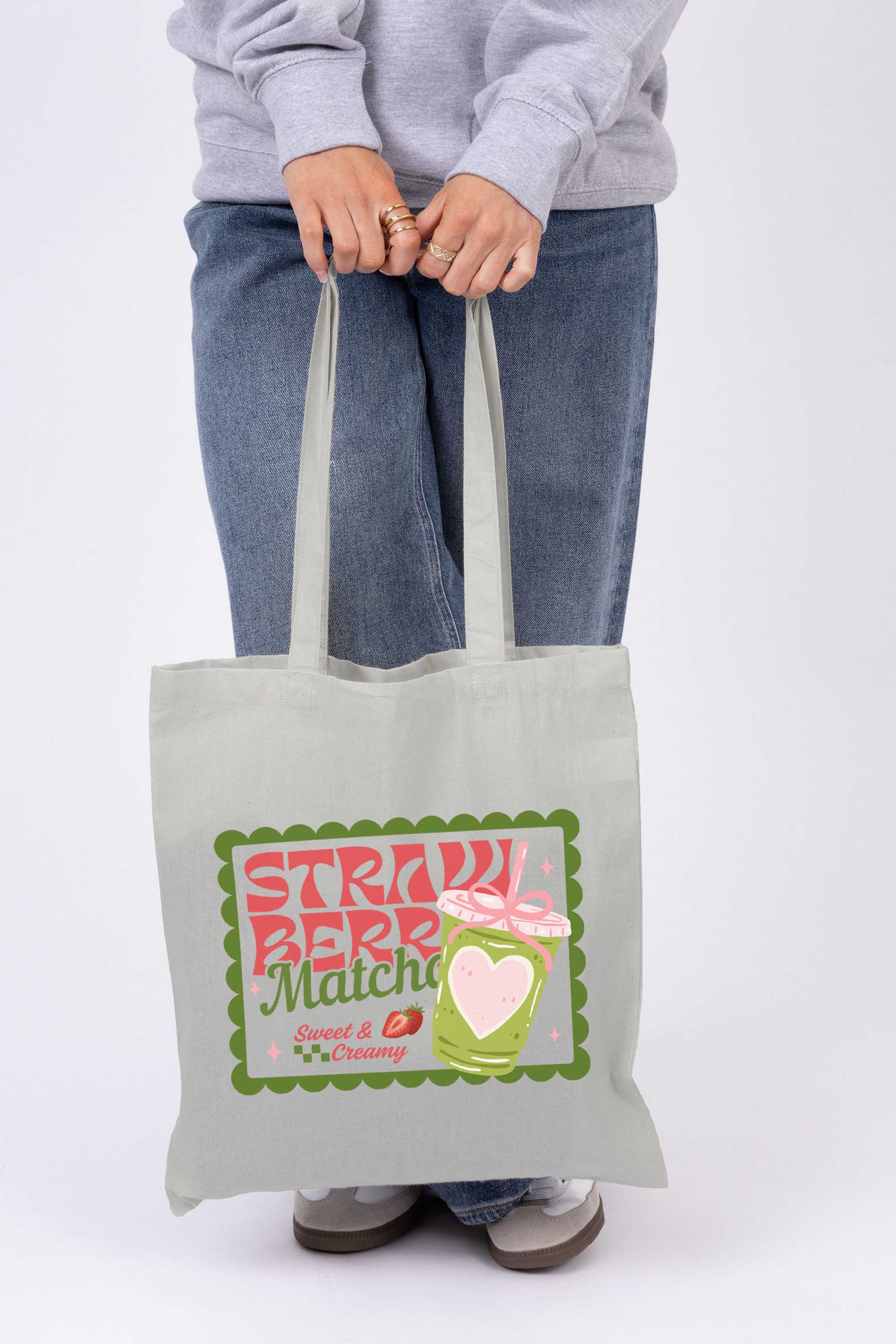 Strawberry Matcha Printed Tote Bag