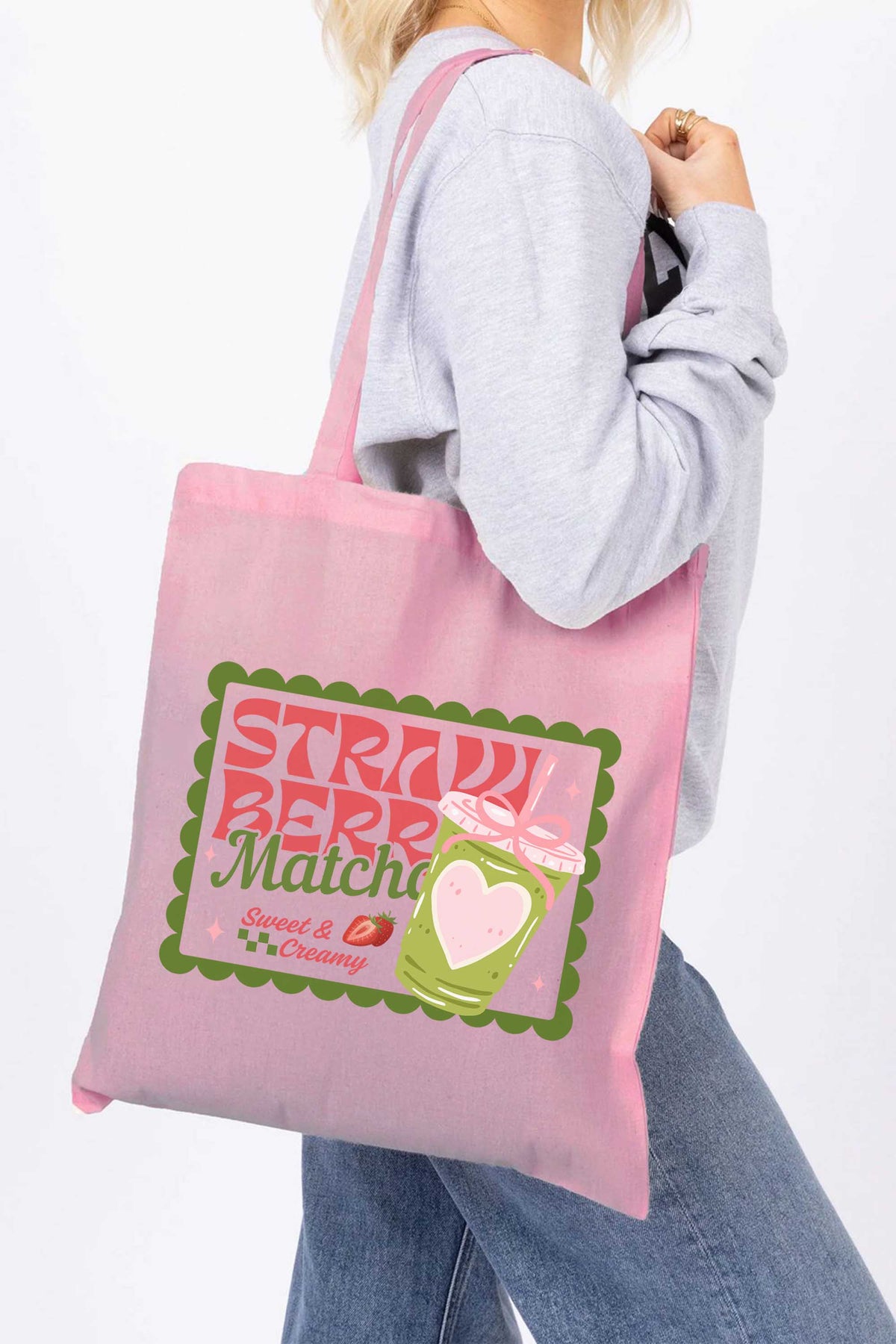 Strawberry Matcha Printed Tote Bag