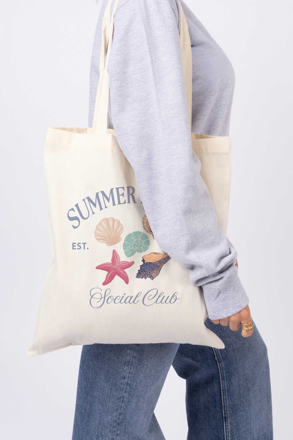 Summer Lovers Sea Shell Printed Cotton Tote Bag