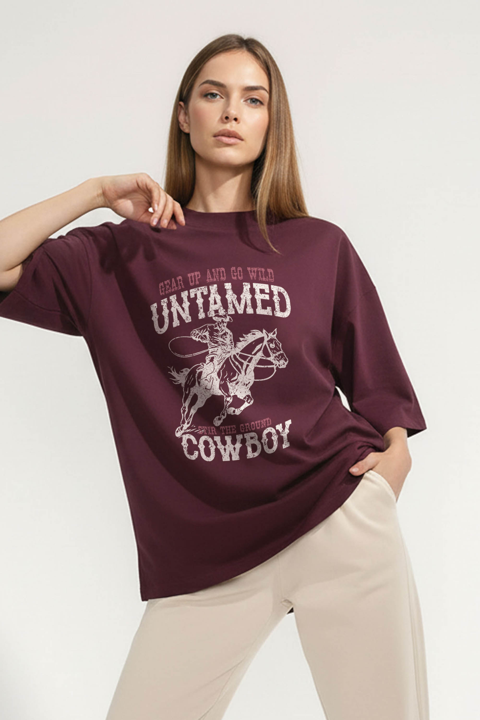 220GSM Oversized T-Shirt In Untamed Cowboy Print