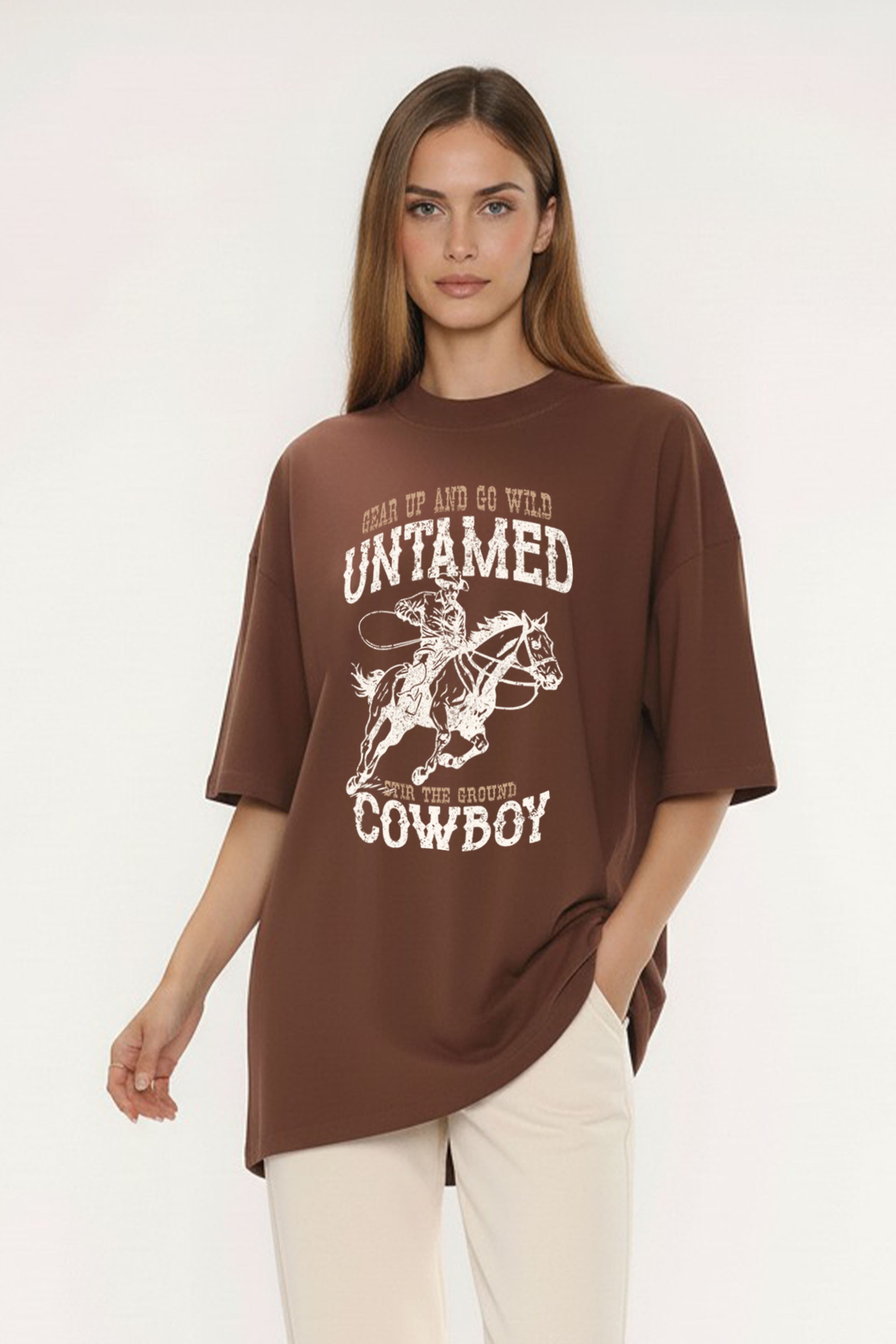 220GSM Oversized T-Shirt In Untamed Cowboy Print