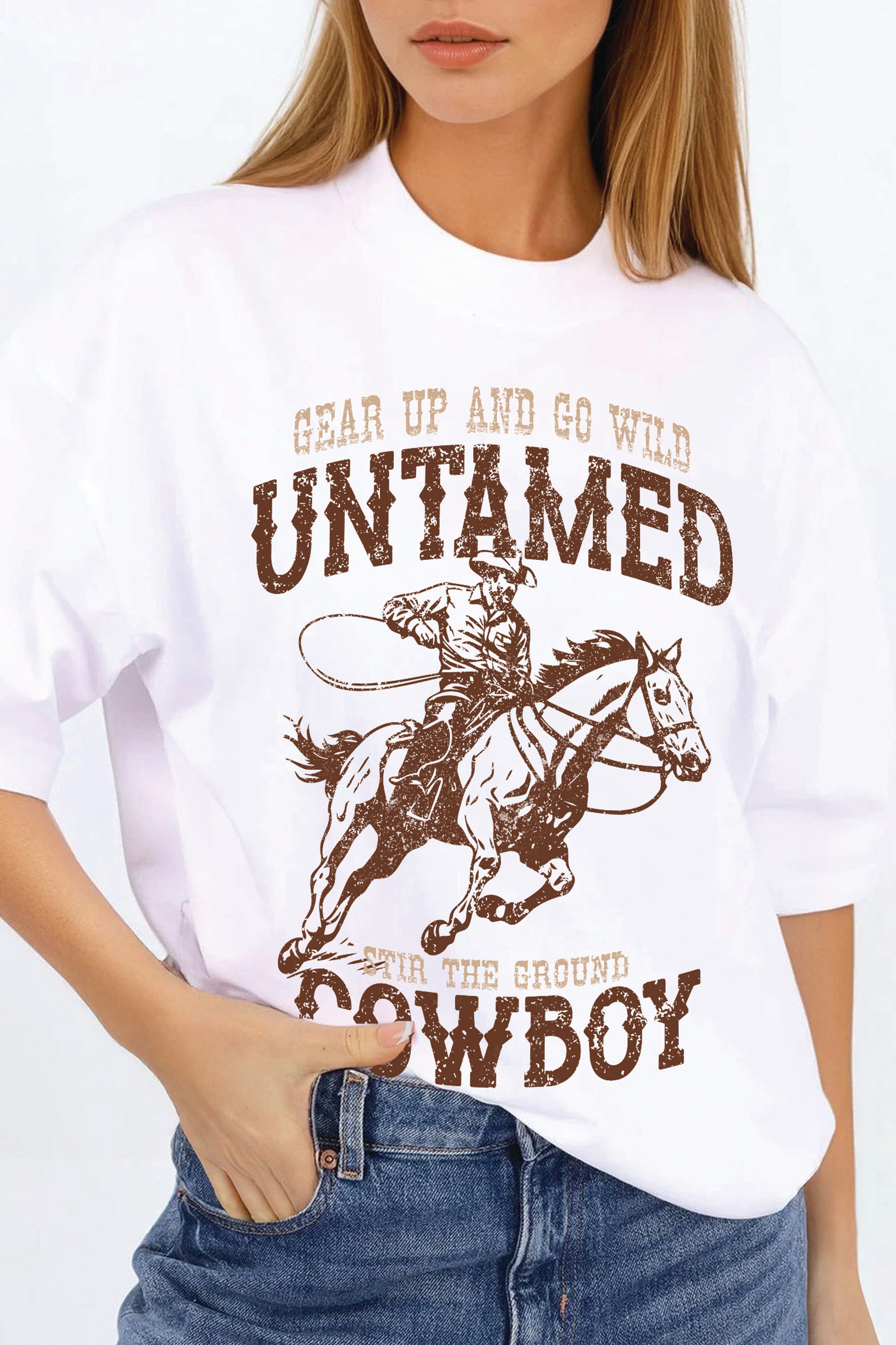 220GSM Oversized T-Shirt In Untamed Cowboy Print