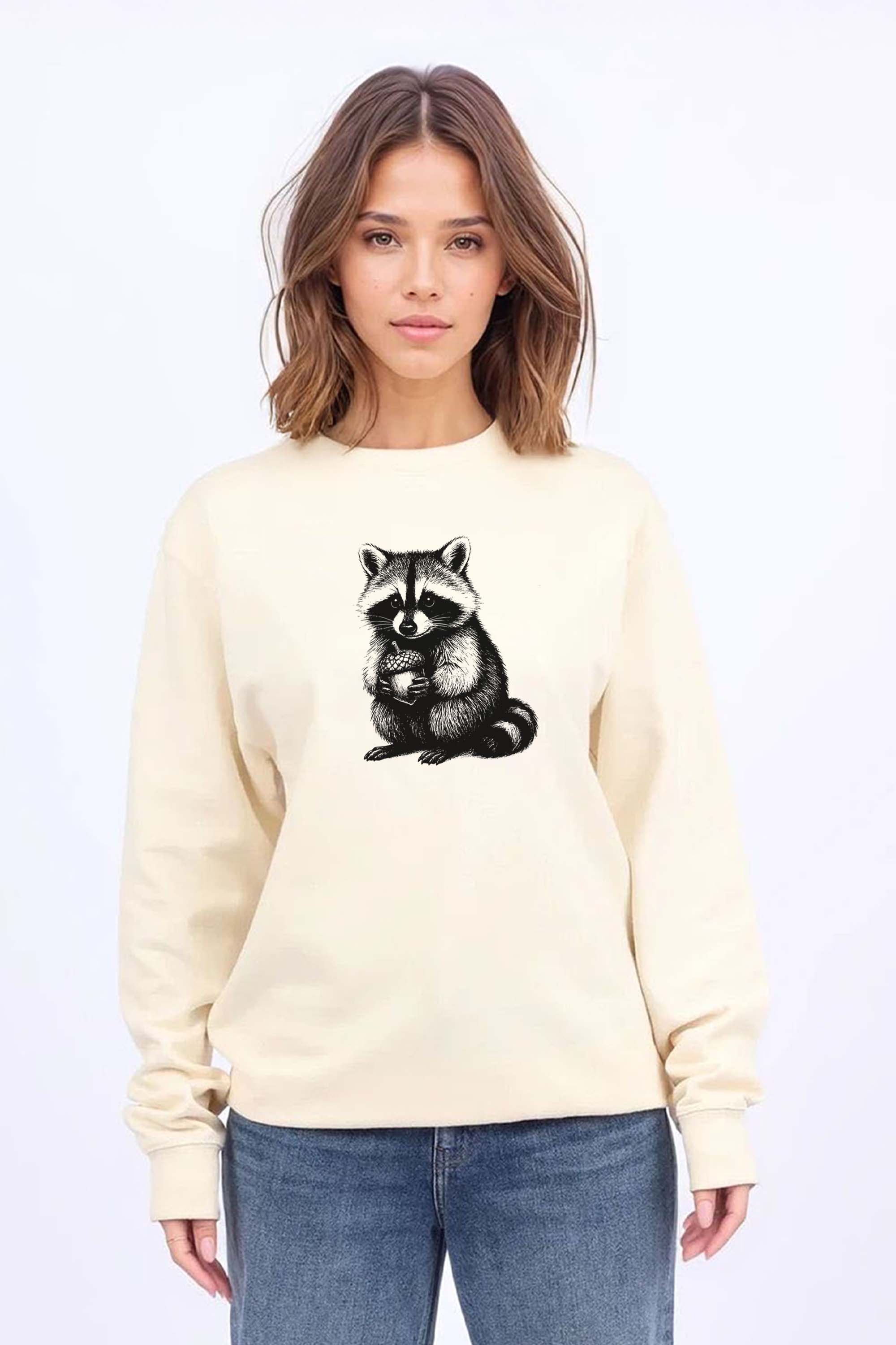 Raccoon Line Art Printed Sweatshirt
