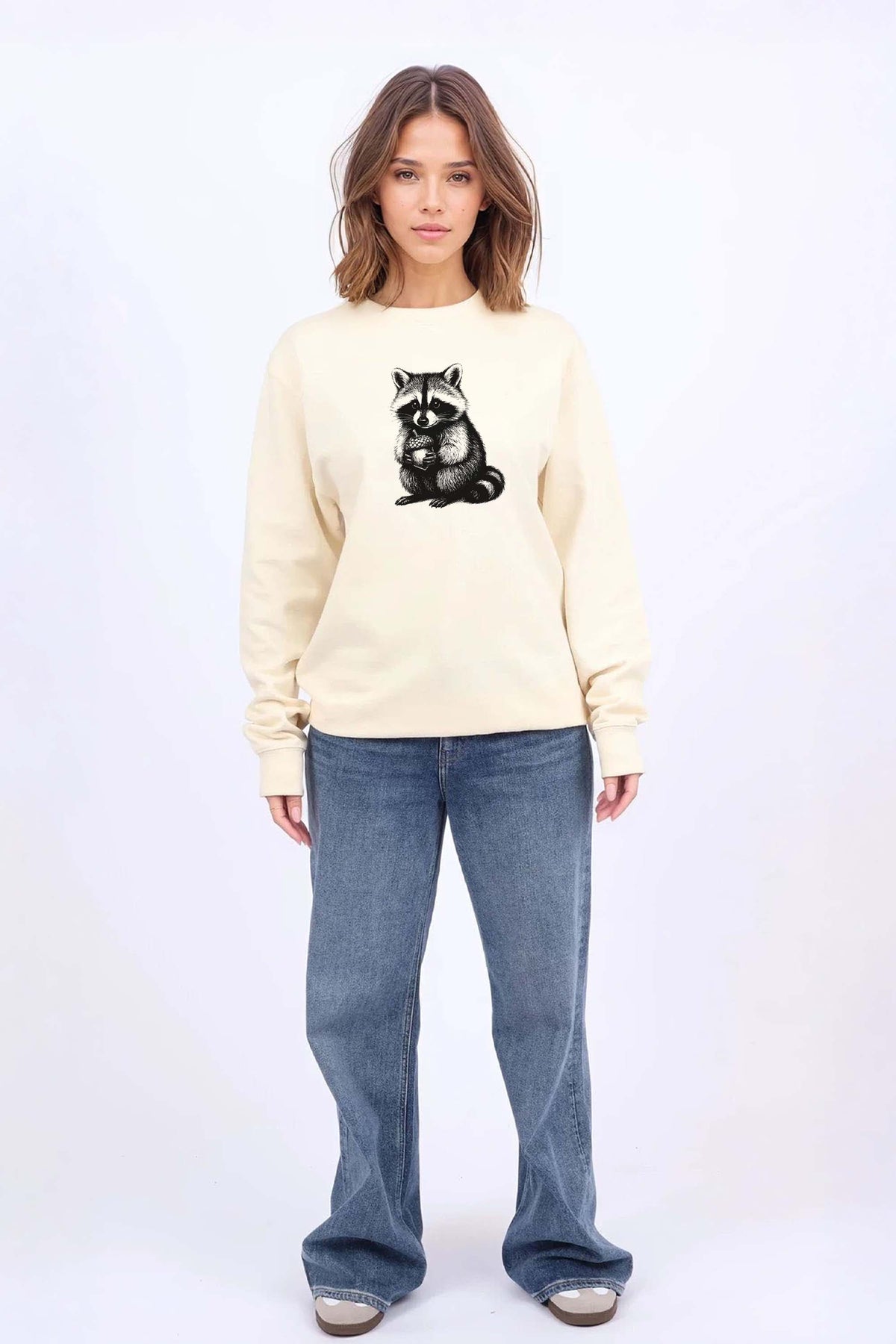 Raccoon Line Art Printed Sweatshirt