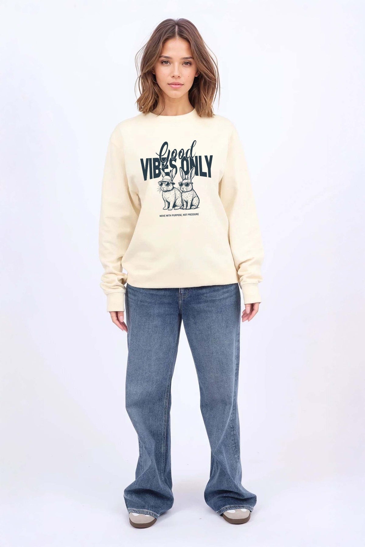 Good Vibes Only Bunny Printed Sweatshirt