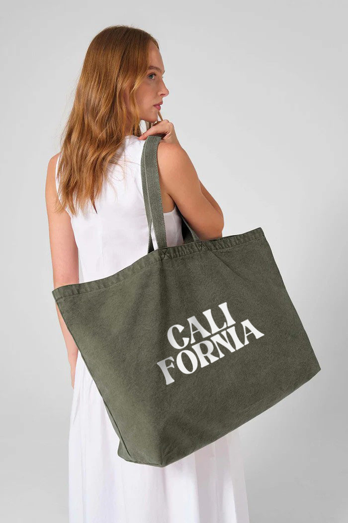 407gsm Acid Washed California Printed Oversized Cotton Tote Bag