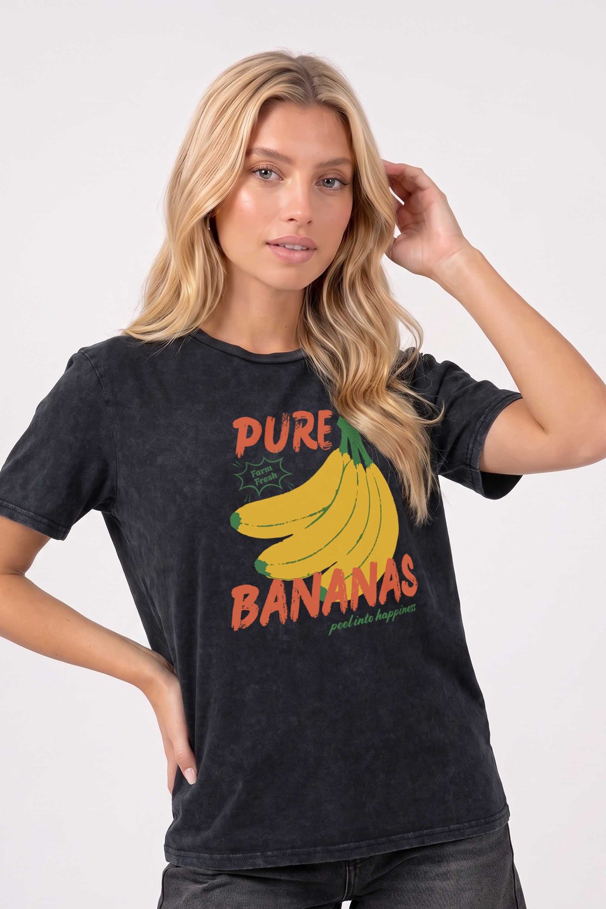 Regular Fit Acid Washed T-shirt in Pure Bananas Print