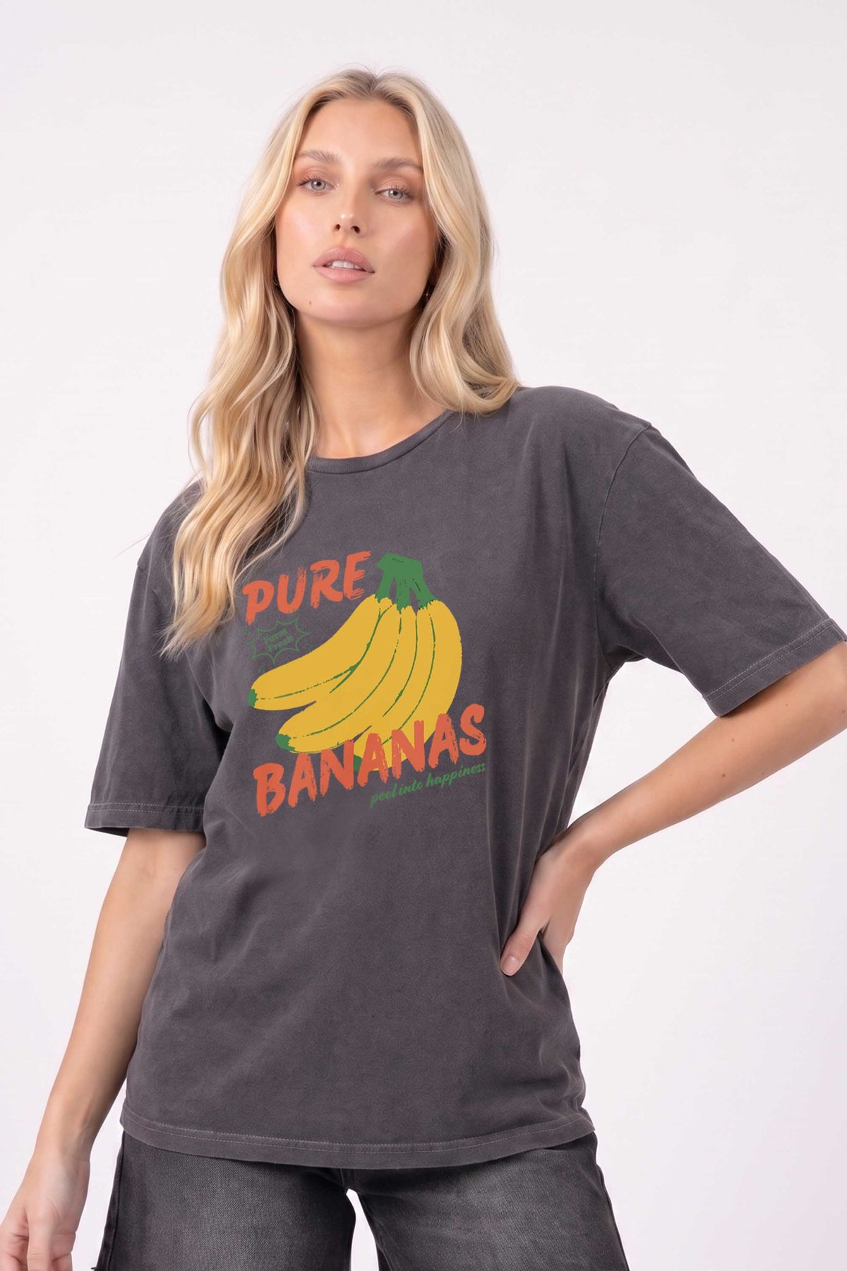 Regular Fit Acid Washed T-shirt in Pure Bananas Print