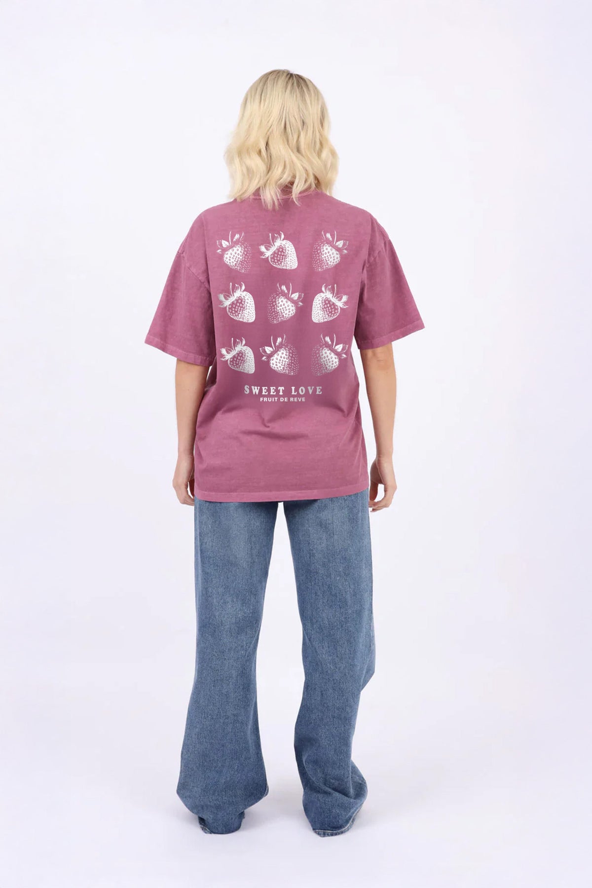 220GSM Oversized Acid Washed T-Shirt In Sweet Love Strawberries Print