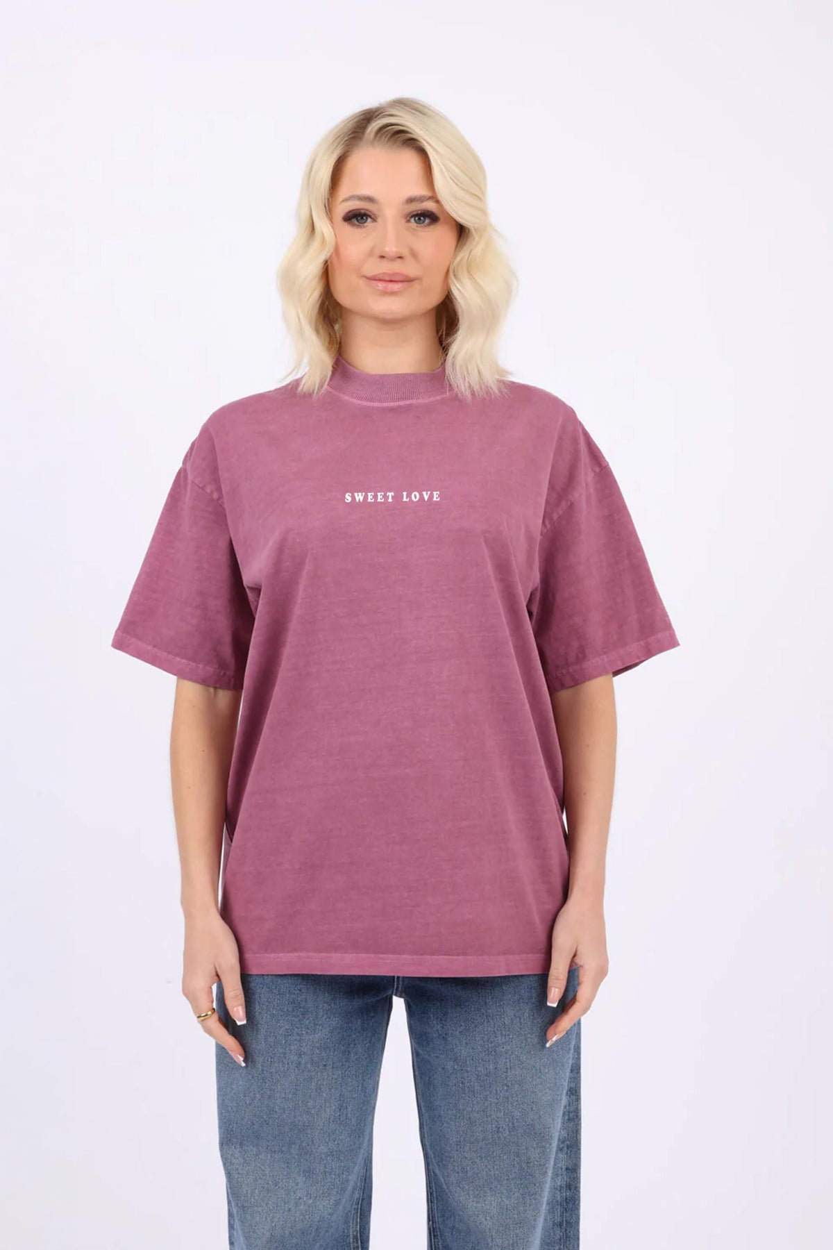 220GSM Oversized Acid Washed T-Shirt In Sweet Love Strawberries Print