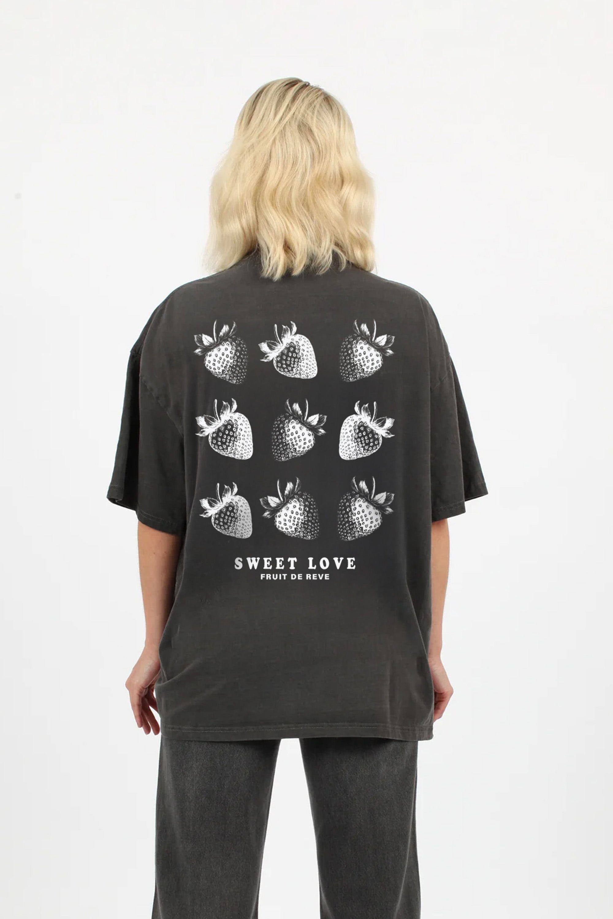 220GSM Oversized Acid Washed T-Shirt In Sweet Love Strawberries Print (Custom Pack)