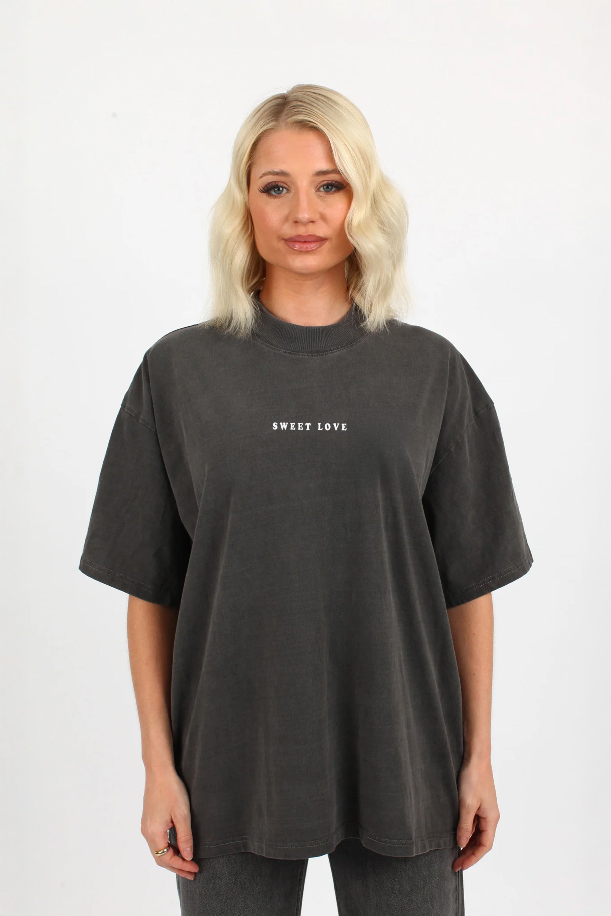 220GSM Oversized Acid Washed T-Shirt In Sweet Love Strawberries Print