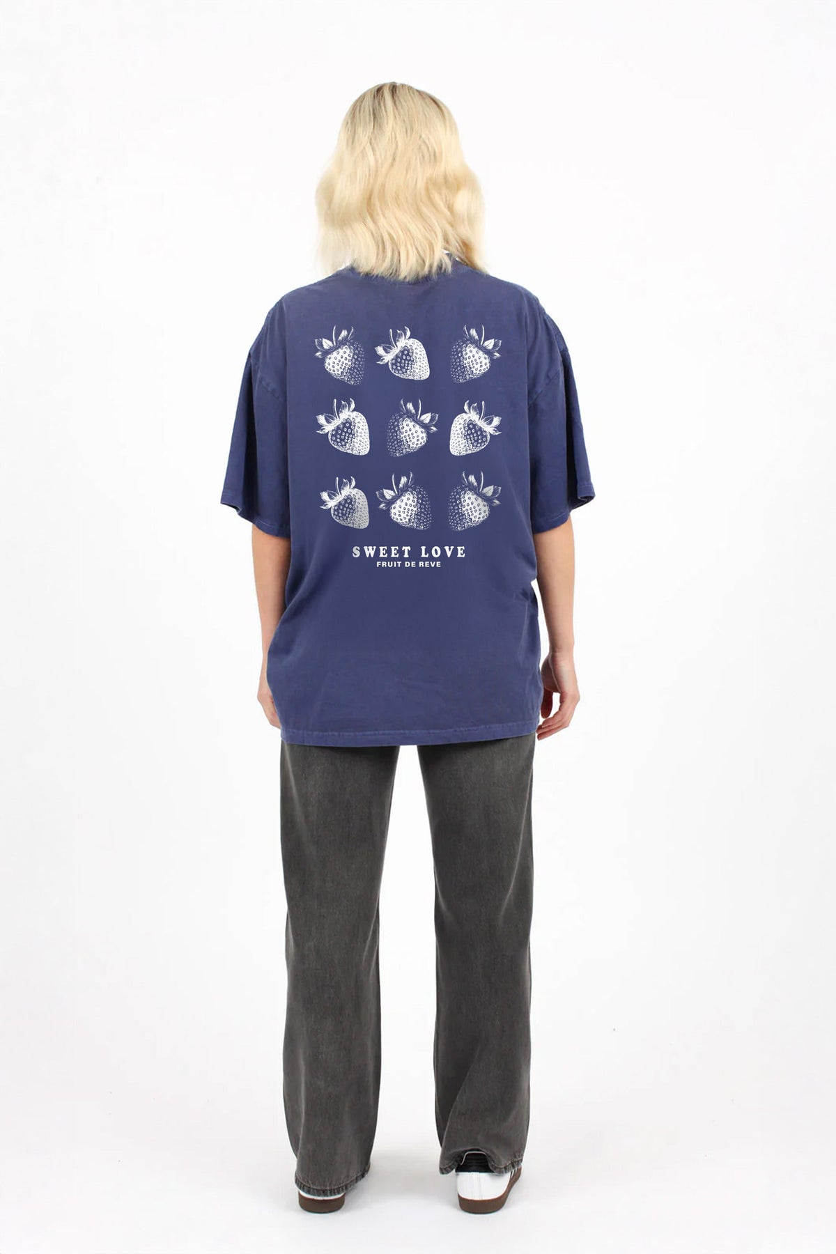 220GSM Oversized Acid Washed T-Shirt In Sweet Love Strawberries Print