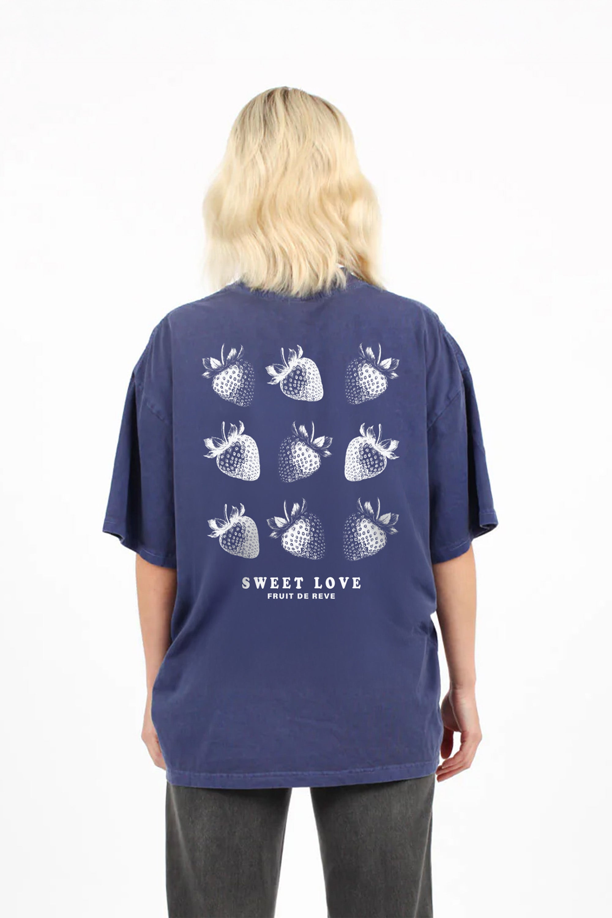 220GSM Oversized Acid Washed T-Shirt In Sweet Love Strawberries Print