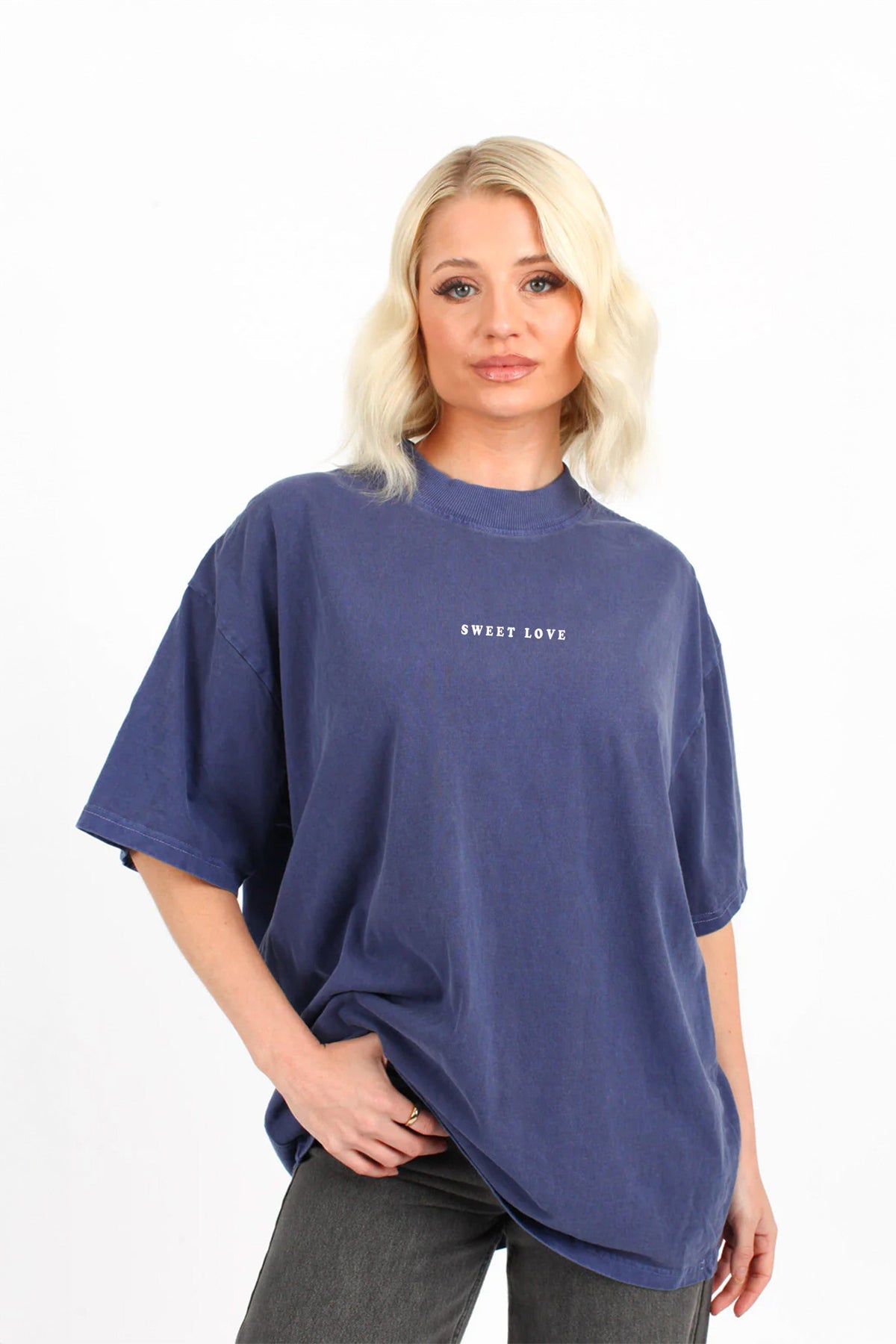 220GSM Oversized Acid Washed T-Shirt In Sweet Love Strawberries Print