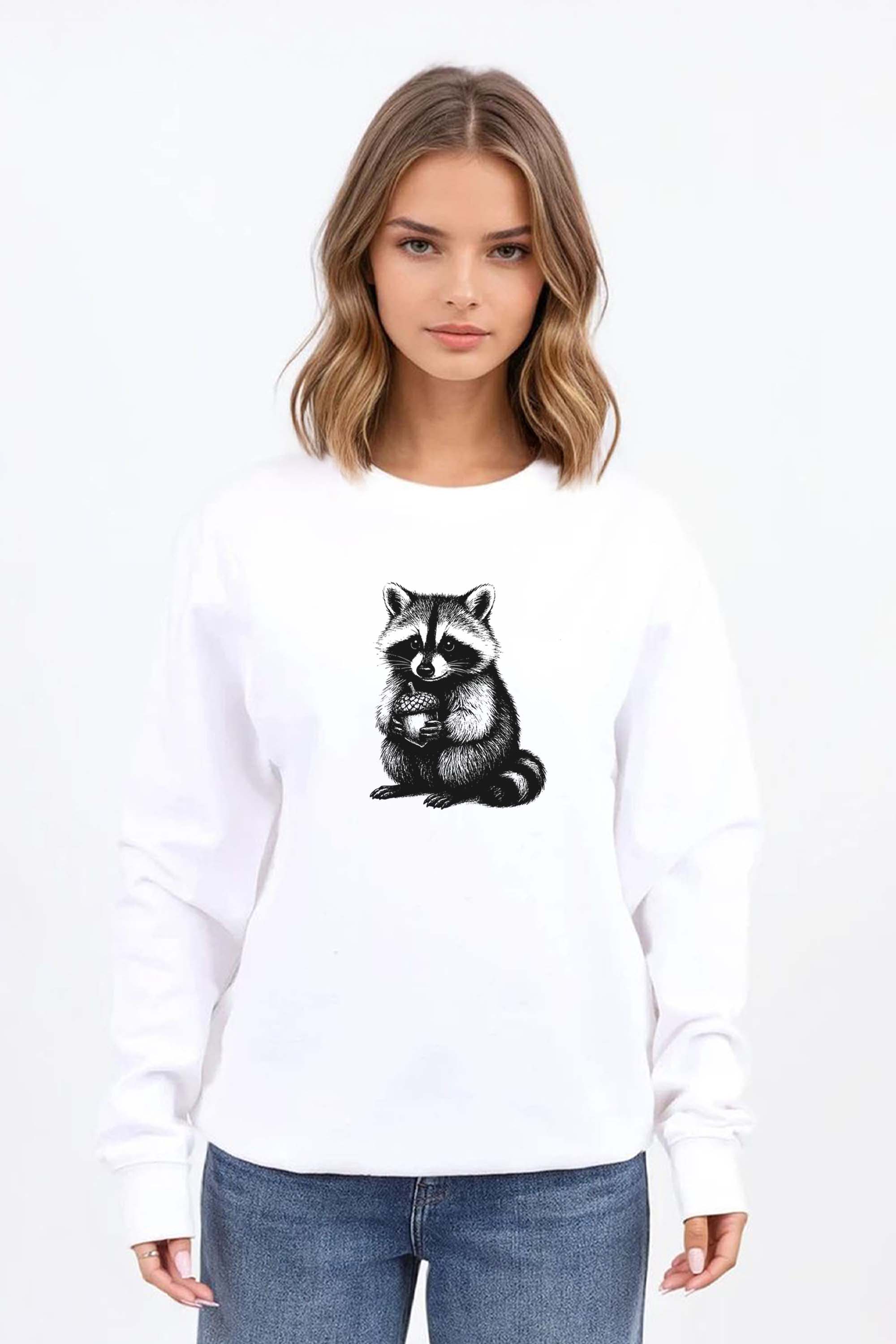 Raccoon Line Art Printed Sweatshirt