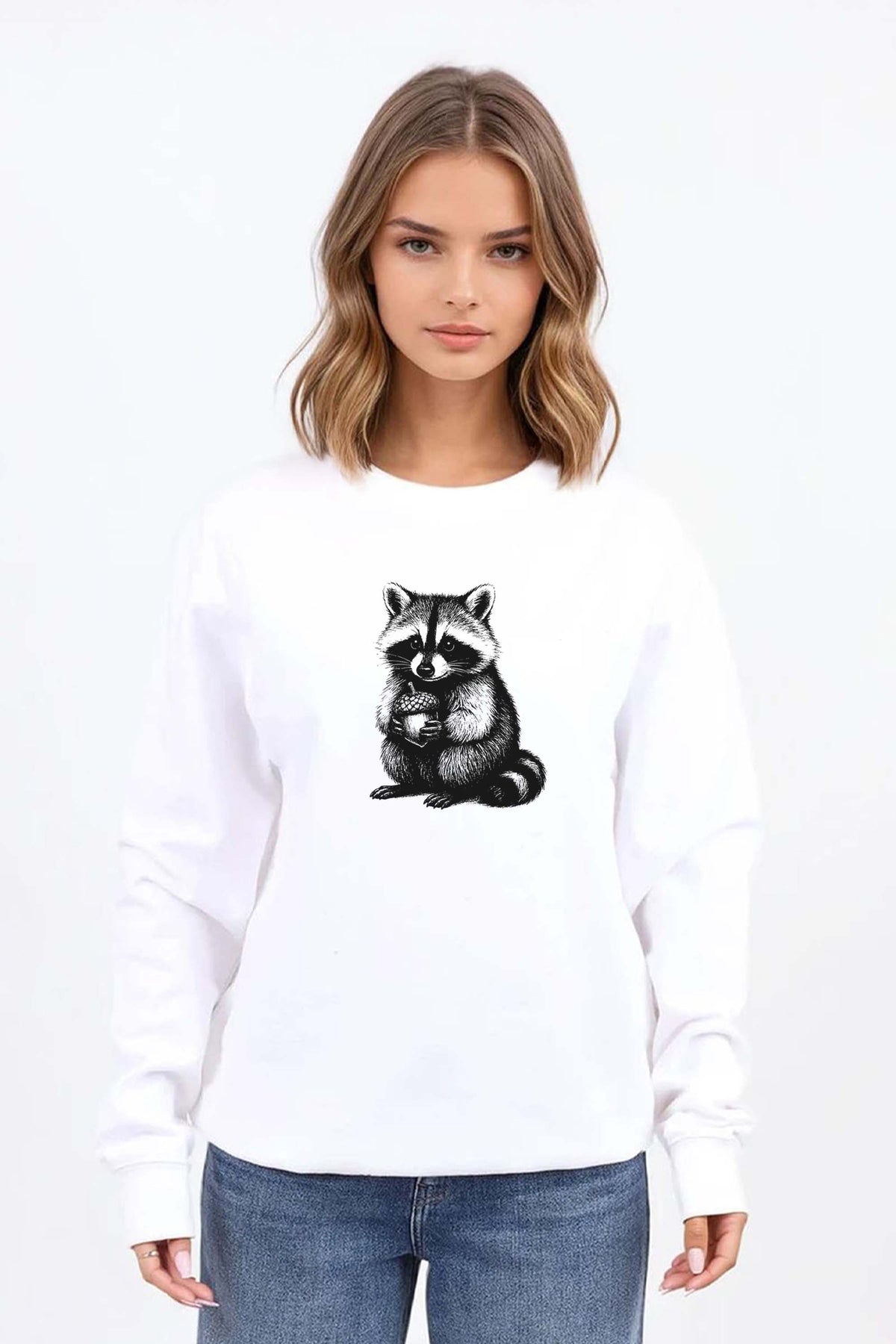 Raccoon Line Art Printed Sweatshirt