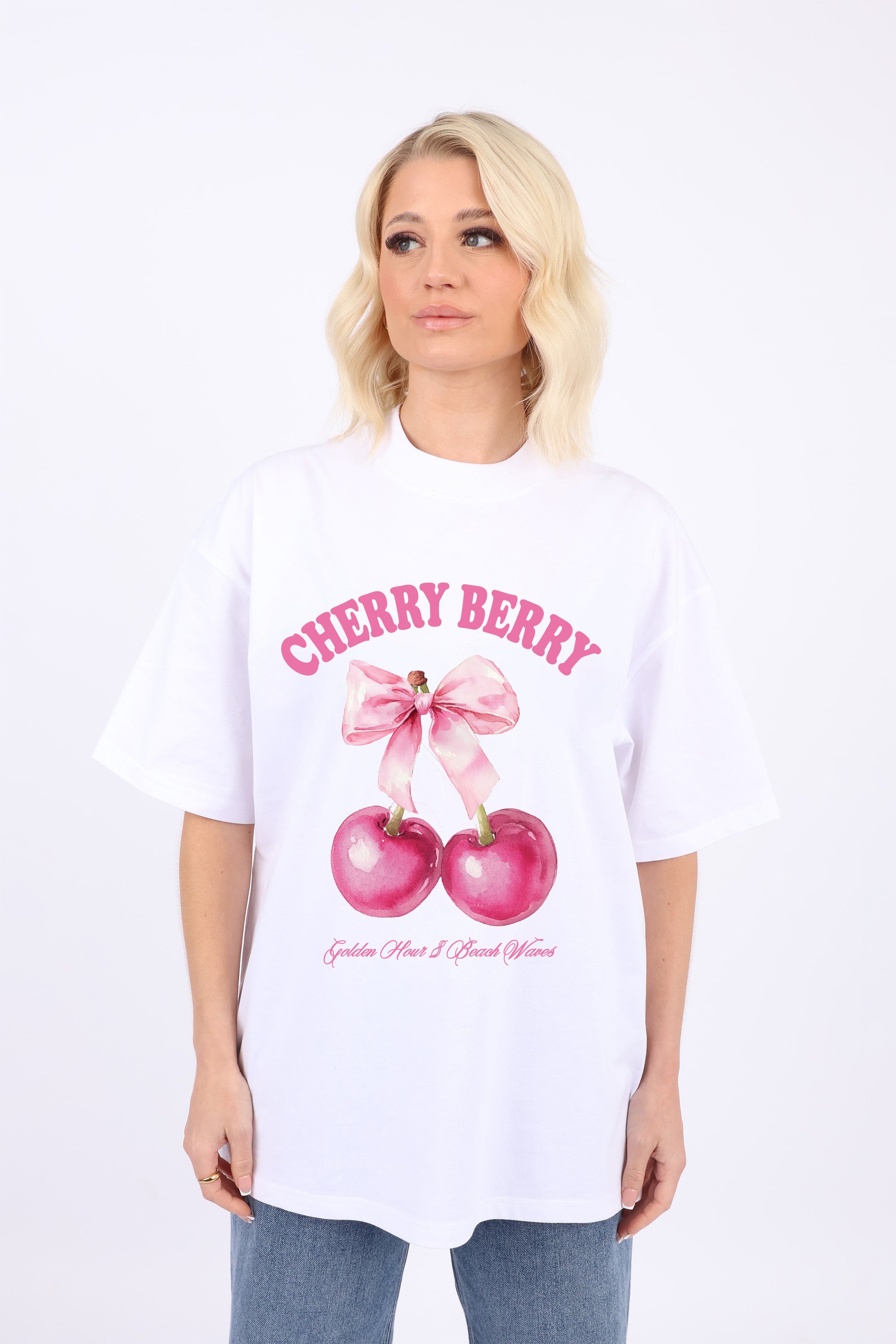 220GSM Oversized T-Shirt In Cherry Berry Print (Custom Pack)