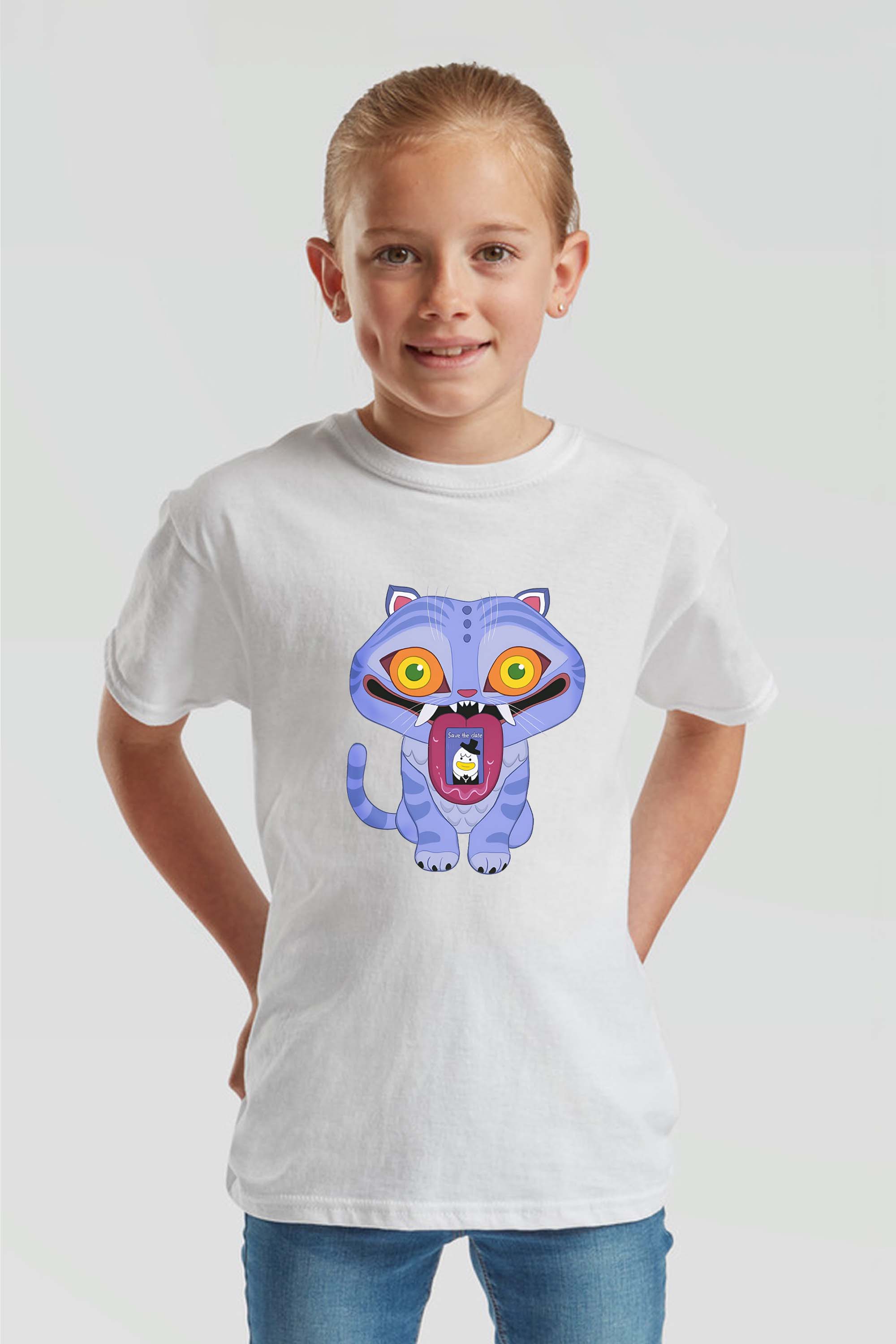 Kids K-Pop Derpy Demon Cat Graphic Printed T-Shirt