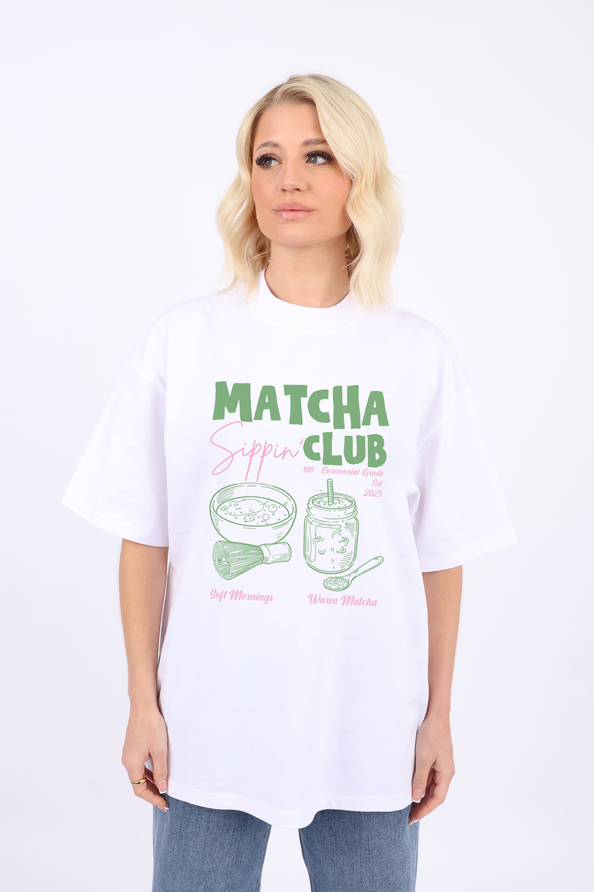 220GSM Oversized T-Shirt In Matcha Club Print (Custom Pack)