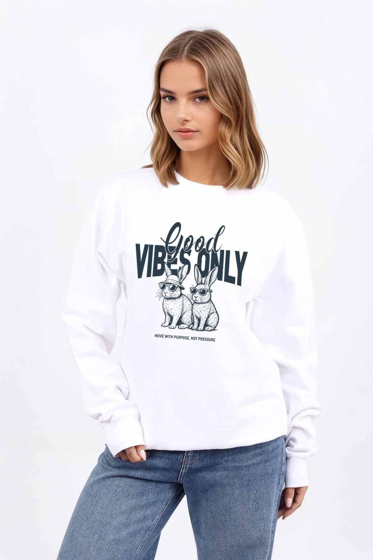 Good Vibes Only Bunny Printed Sweatshirt