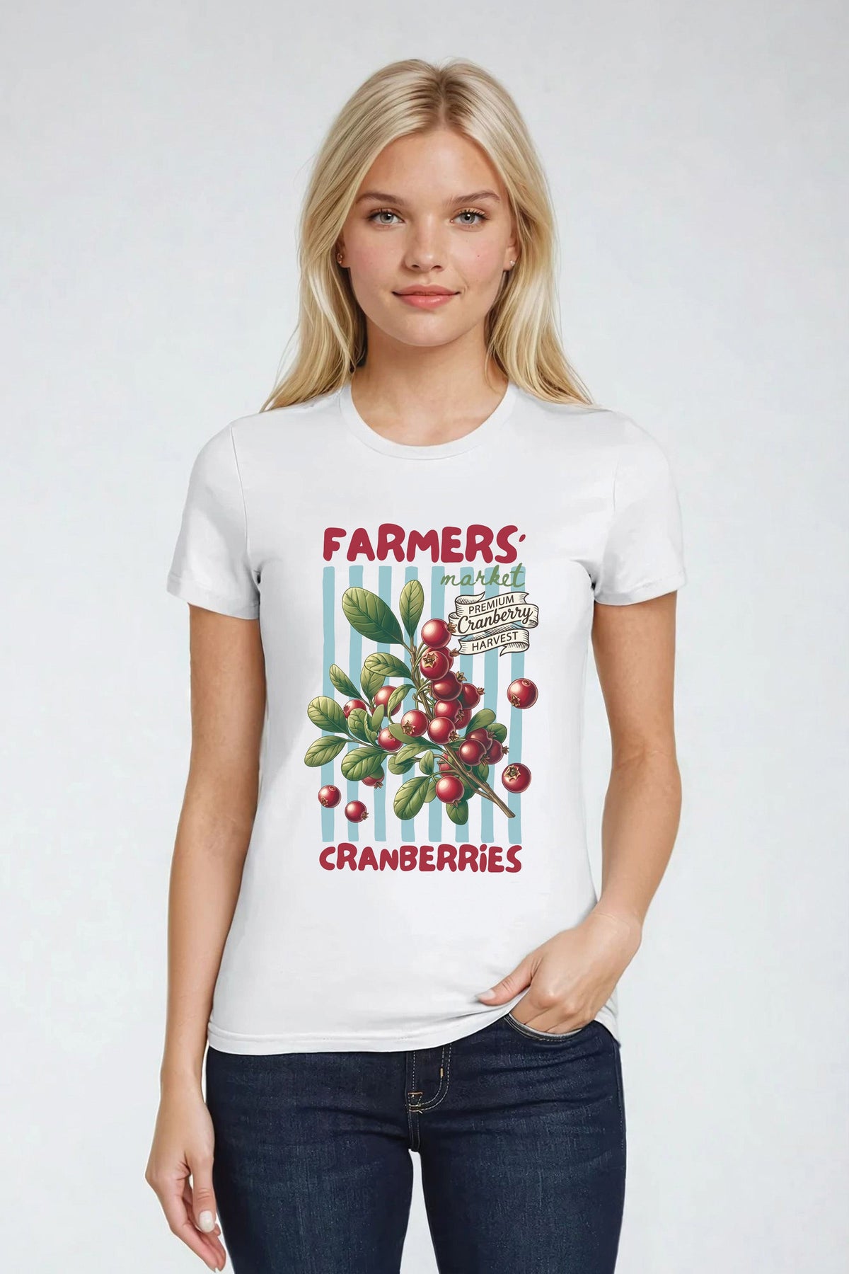Farmers Market Cranberries Fitted Printed T-Shirt