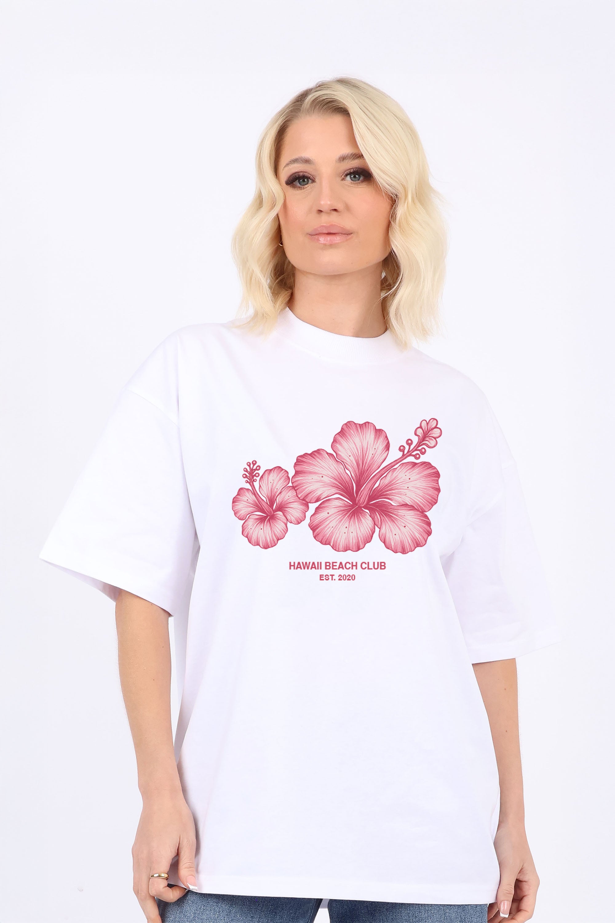 220GSM Oversized T-Shirt In Hawaii Beach Club Print (Custom Pack)