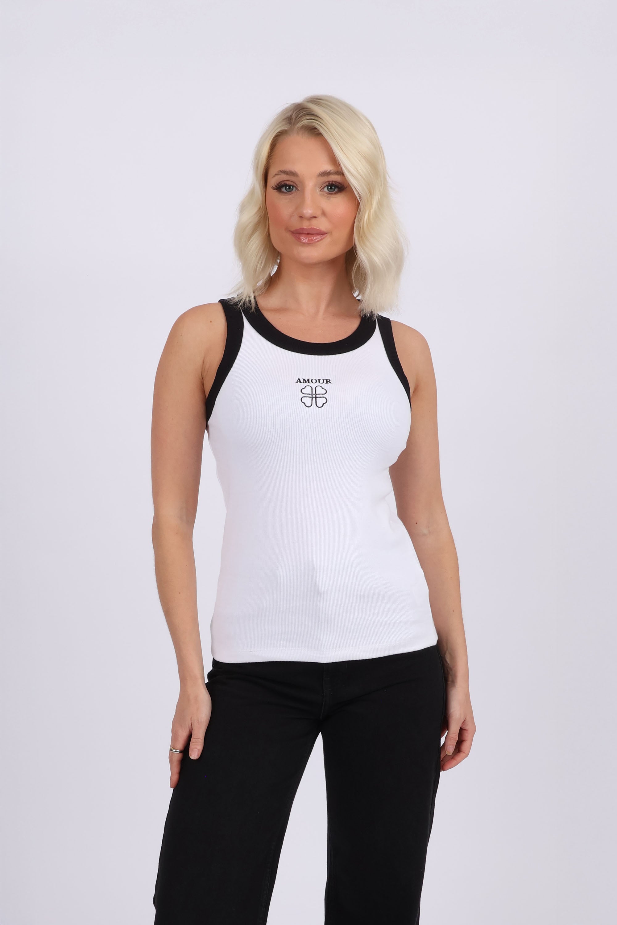 Amour Embroidered Tank Vest Top (Pack of 6)