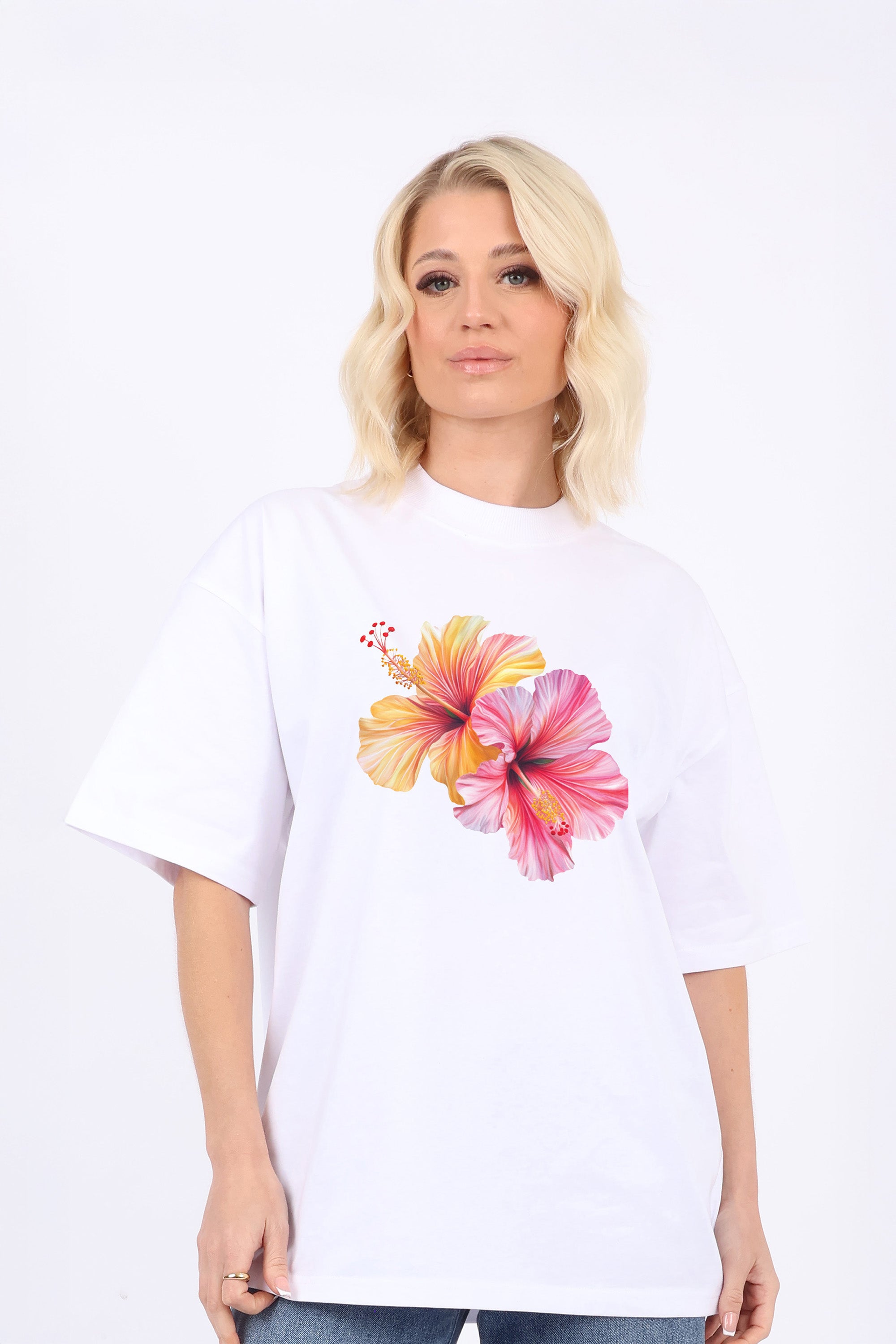 220GSM Oversized T-Shirt In Tropical Hibiscus Floral Print