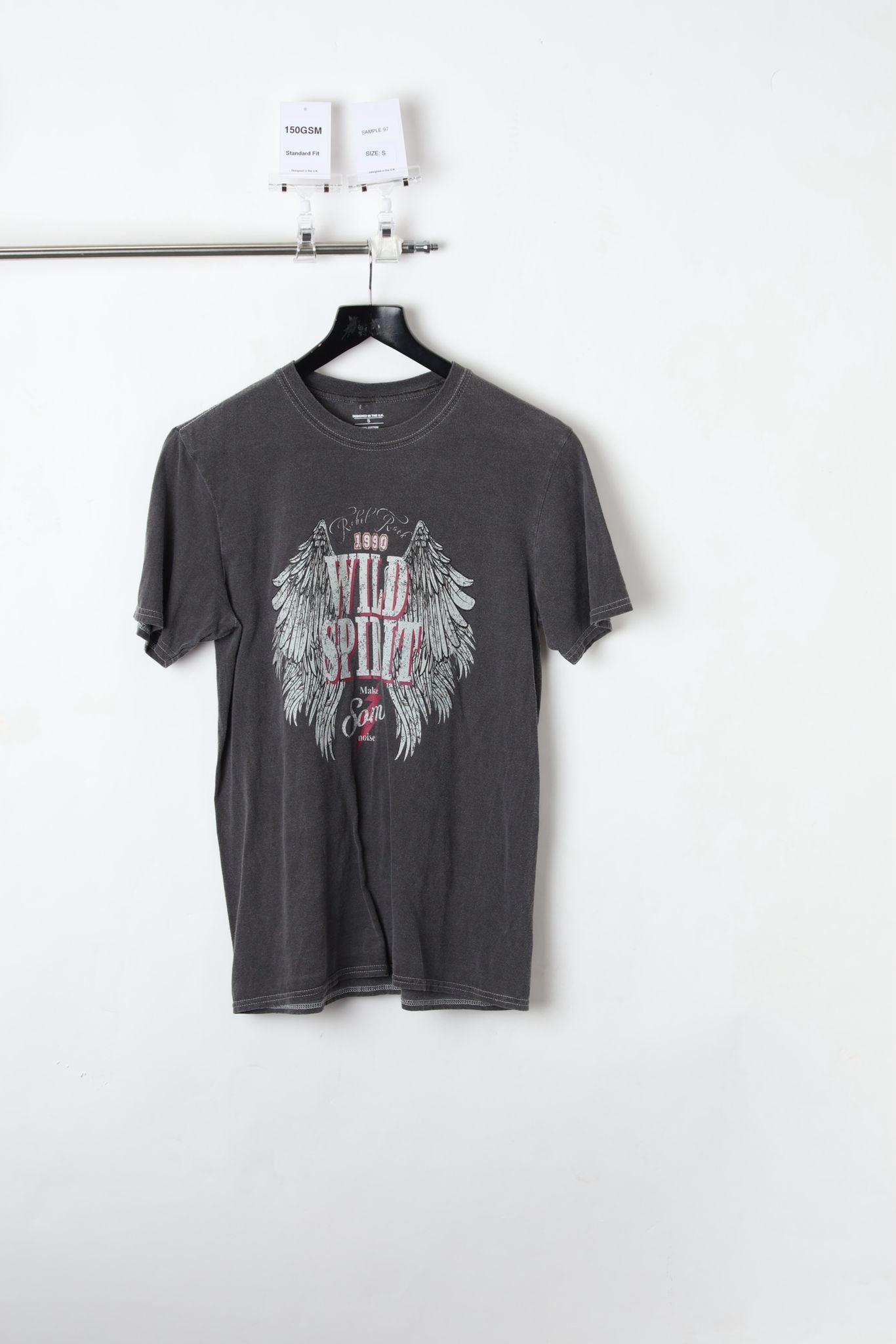 150GSM Standard fit Wild Spirit Printed Washed Grey T-Shirt (Size S) – Sample