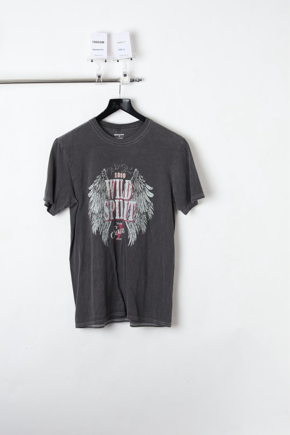 150GSM Standard fit Wild Spirit Printed Washed Grey T-Shirt (Size S) – Sample