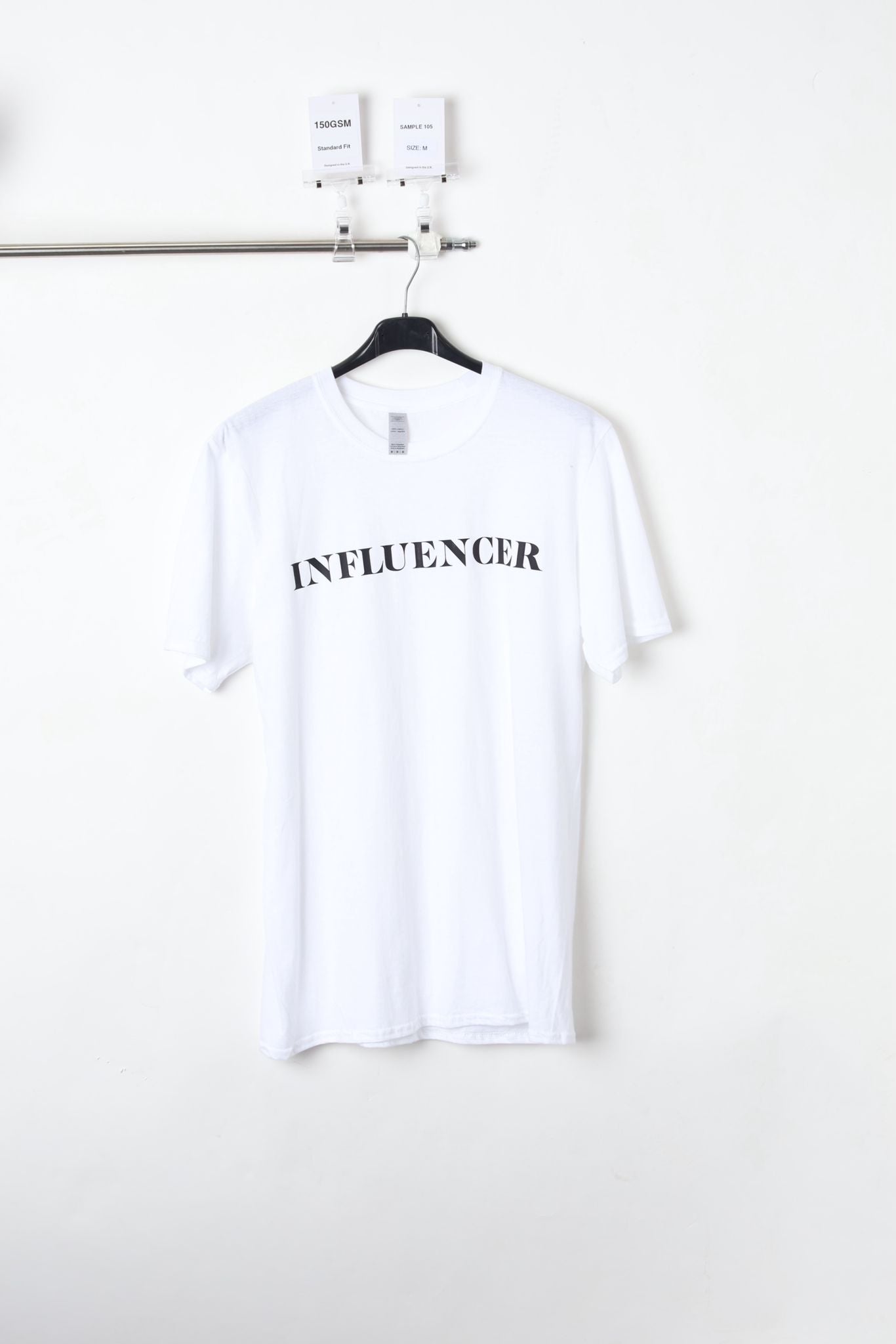 150 GSM Standard Fit Influencer Printed White T-Shirt (Size M) – Sample