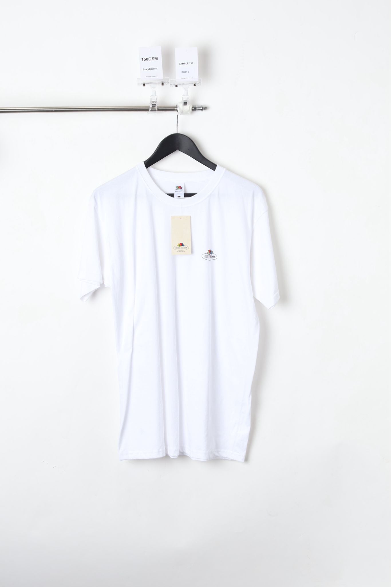 150GSM Standard Fit Fruit Of Loom Printed White T-Shirt (Size L) – Sample