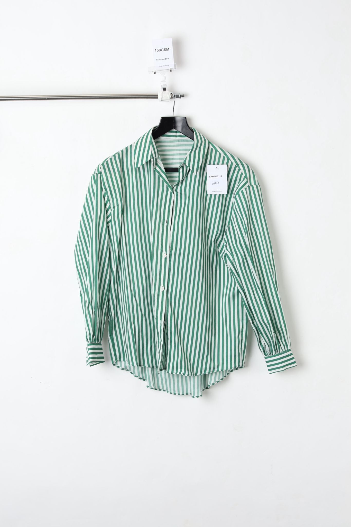 Cotton Button Down Green Striped Shirt (SIZE S)-Sample